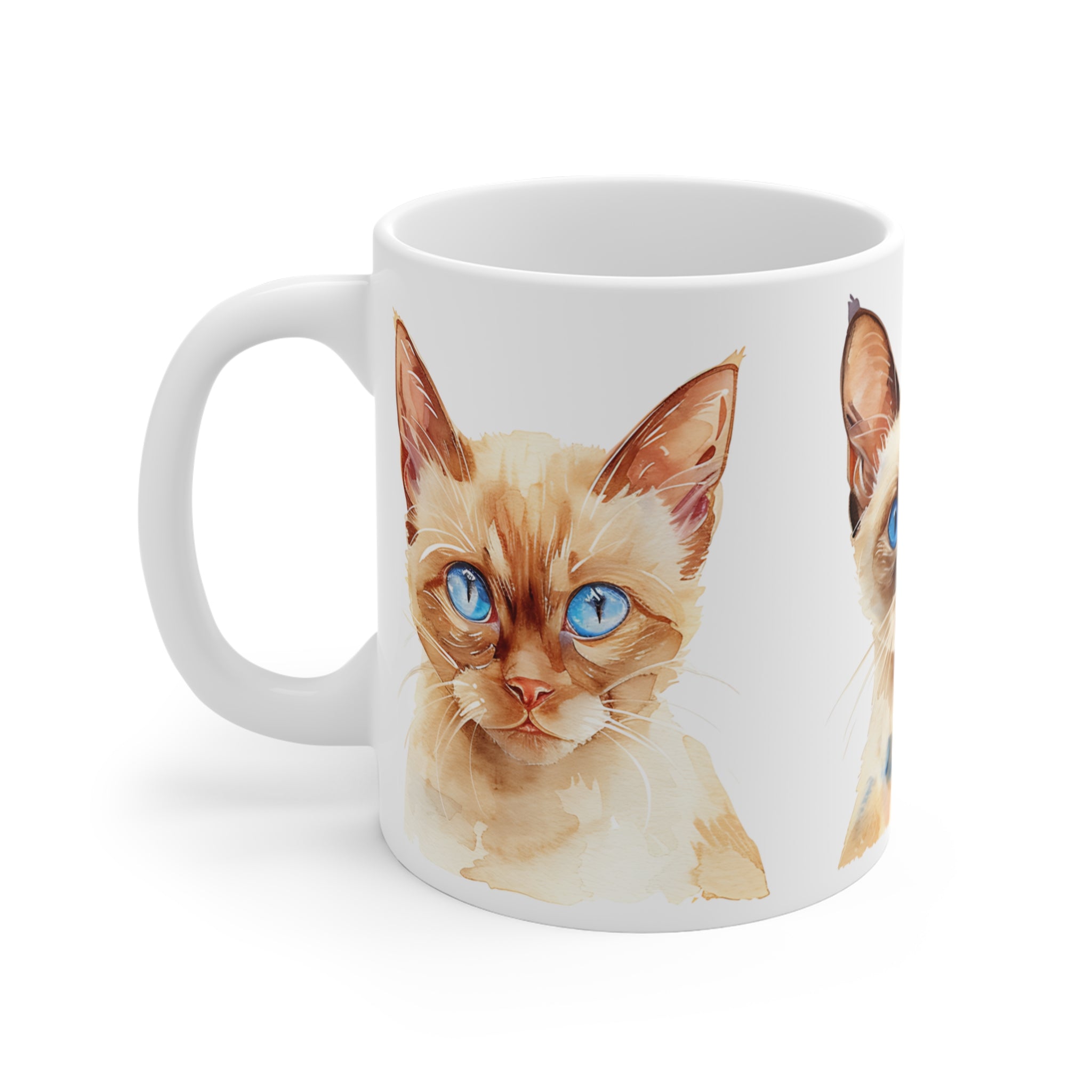 Watercolor Siamese Cat Trio Mug with Blue Eyes Art Print