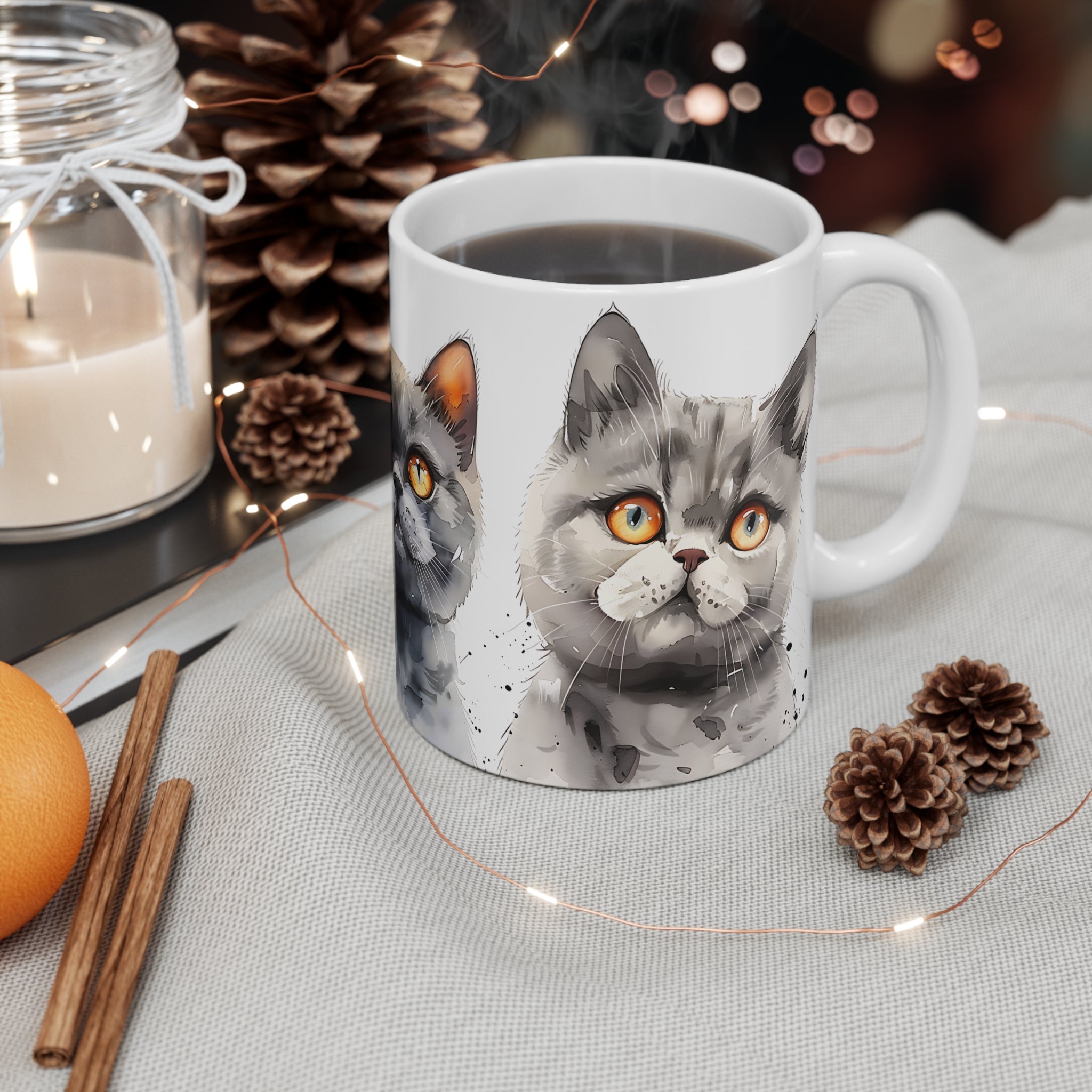 Artistic Cat Portraits Mug with Three Cute Cats in Watercolor Style