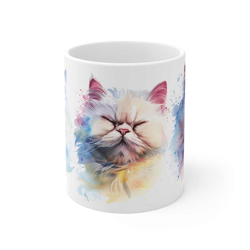 Artistic Watercolor Cat Faces Mug with Colorful Splash Design