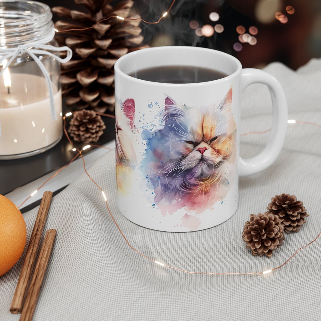 Artistic Watercolor Cat Faces Mug with Colorful Splash Design