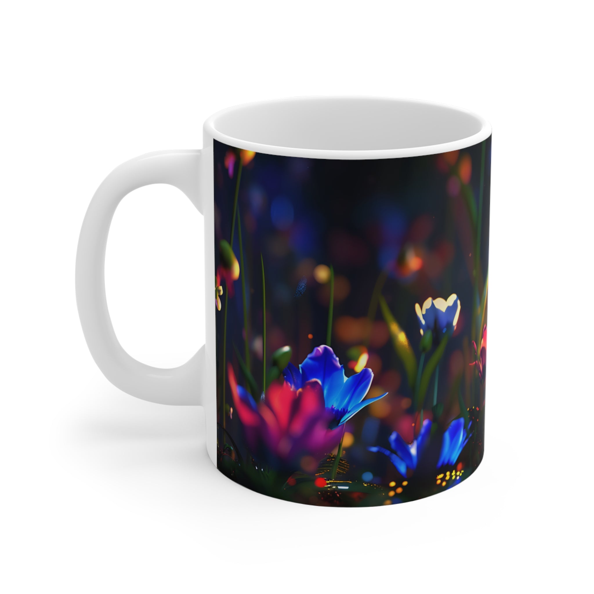 Vibrant Butterfly and Colorful Flowers Illustrated Coffee Mug