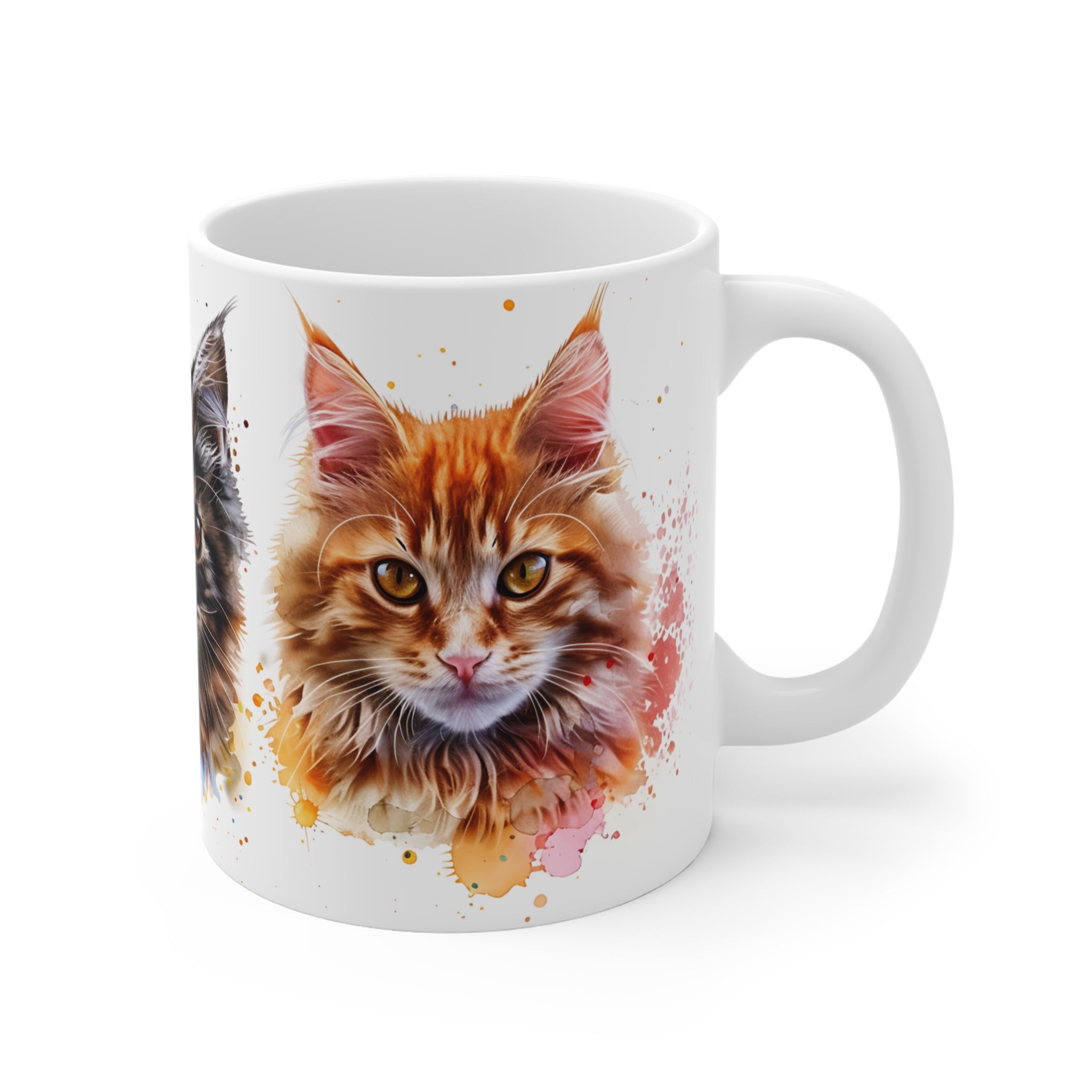 Artistic Watercolor Cats Mug with Three Colorful Feline Portraits