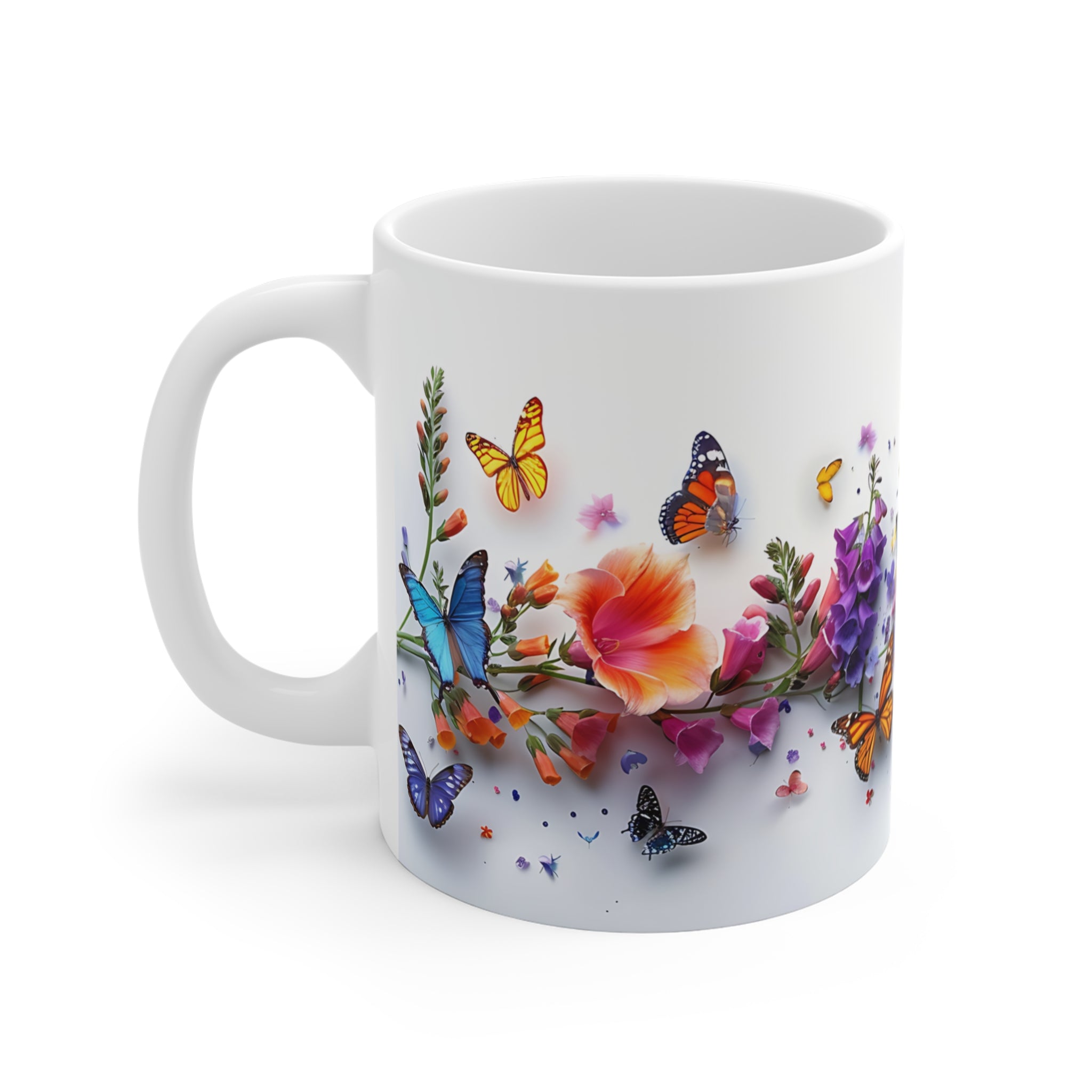Butterfly and Colorful Flowers Artistic Printed Coffee Mug