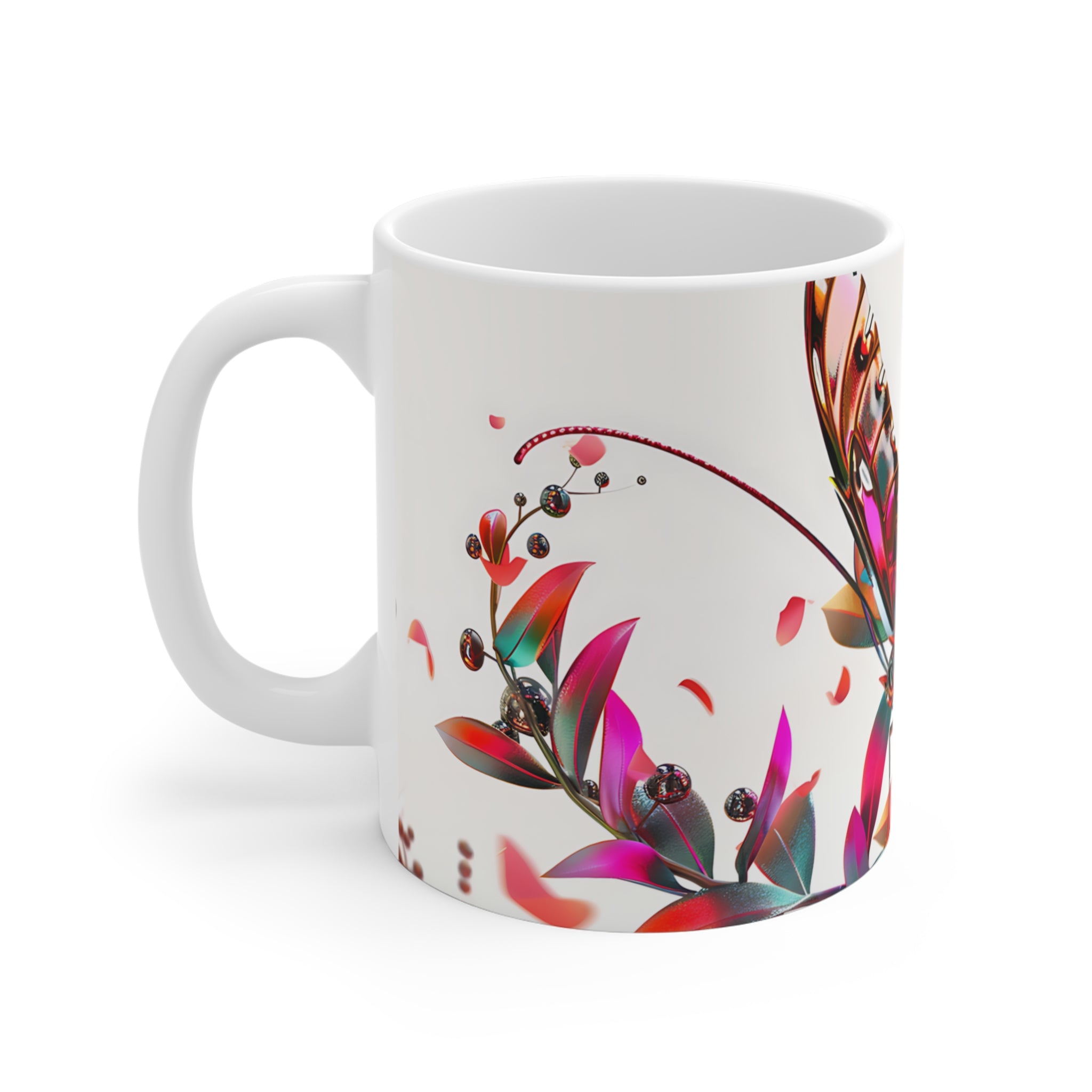 Colorful Metallic Butterfly with Roses Printed Mug - Floral Nature Art