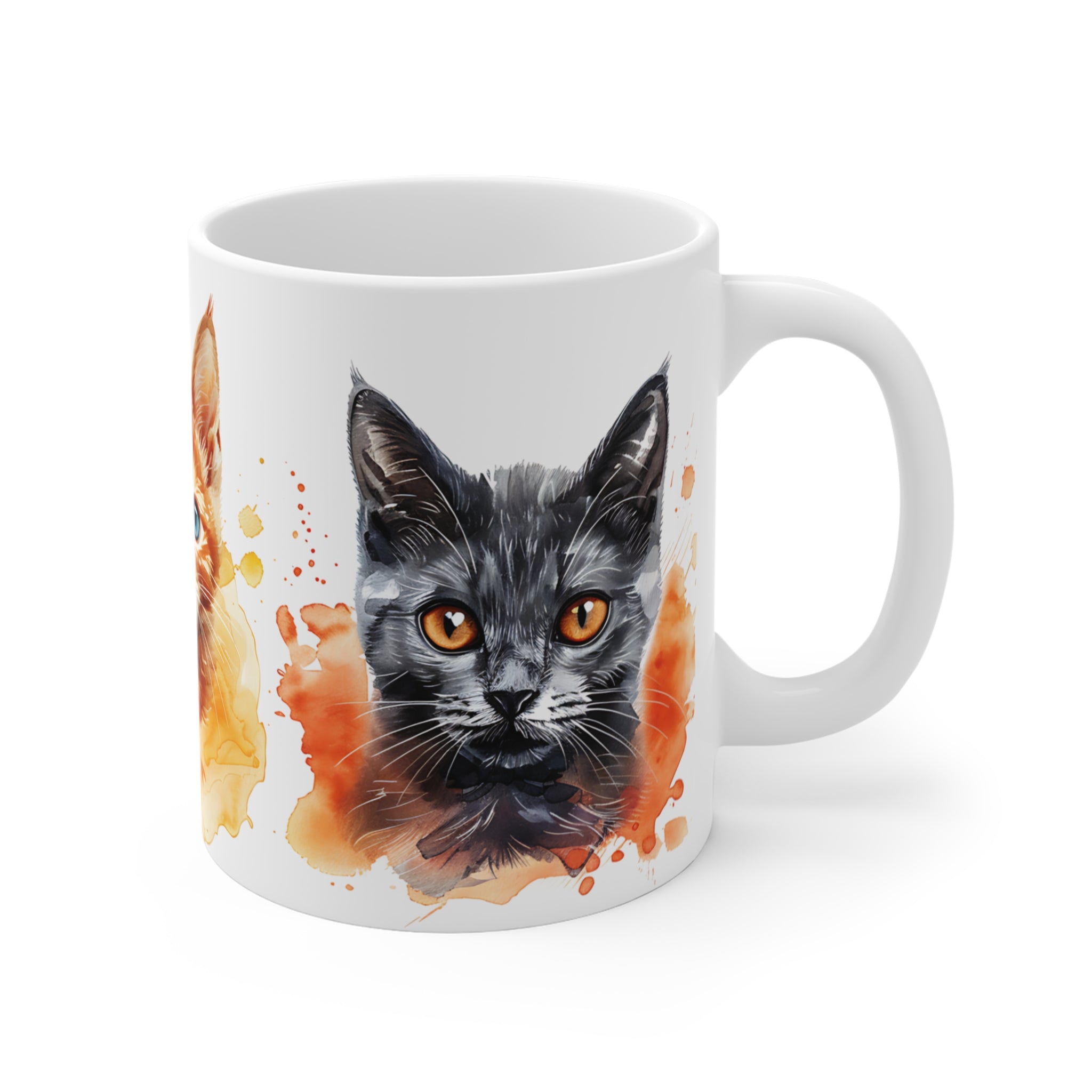 Watercolor Cat Trio Mug - Artistic Kitten Faces with Splash Colors