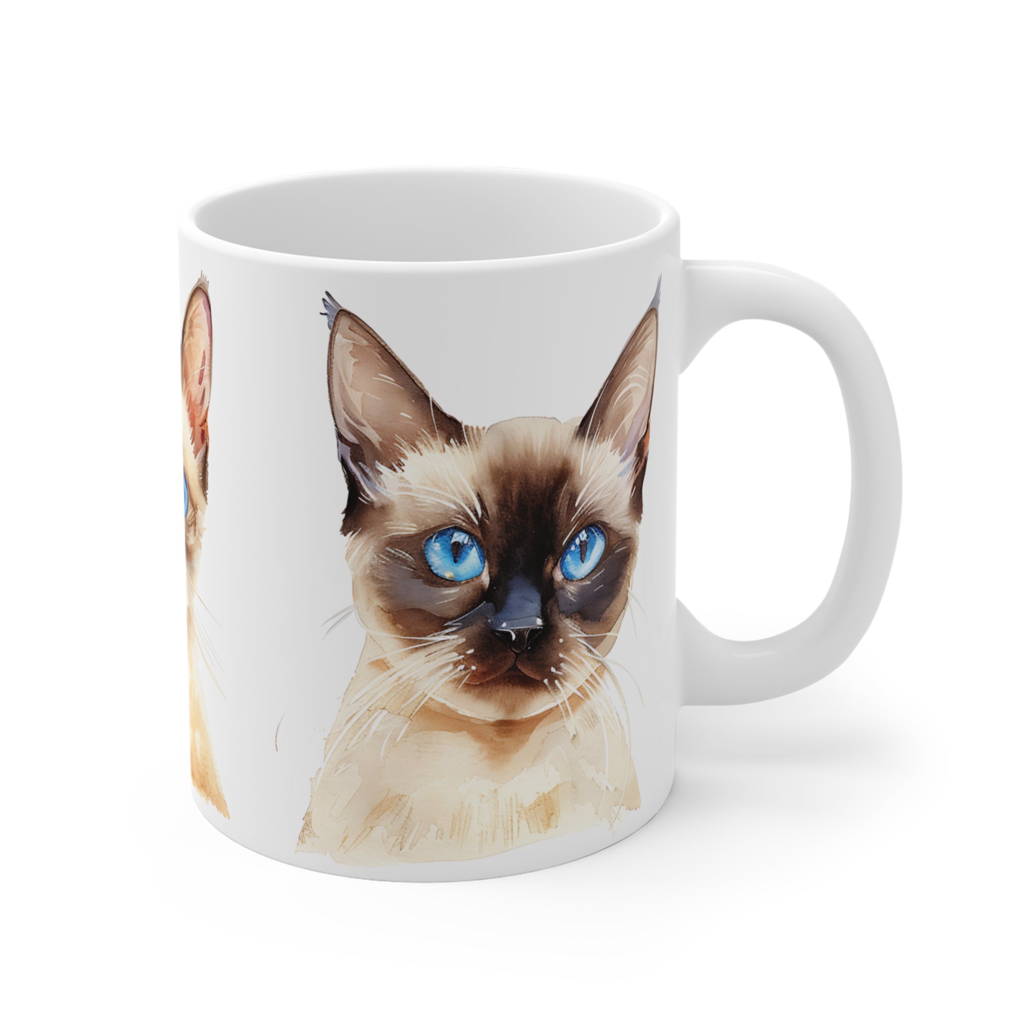 Watercolor Siamese Cat Trio Mug with Blue Eyes Art Print