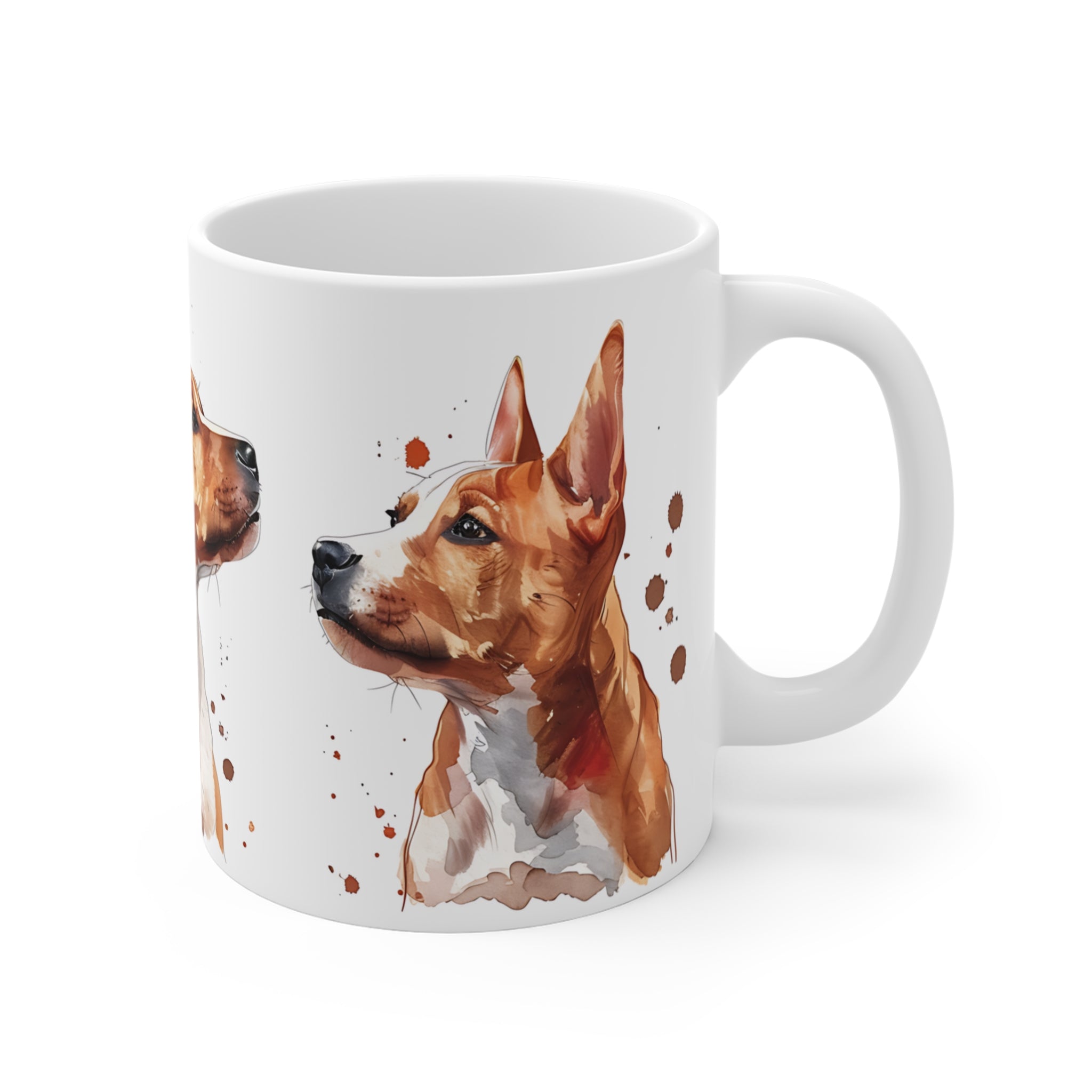 Basenji Dog Watercolor Coffee Mug with Artistic Brown Spots
