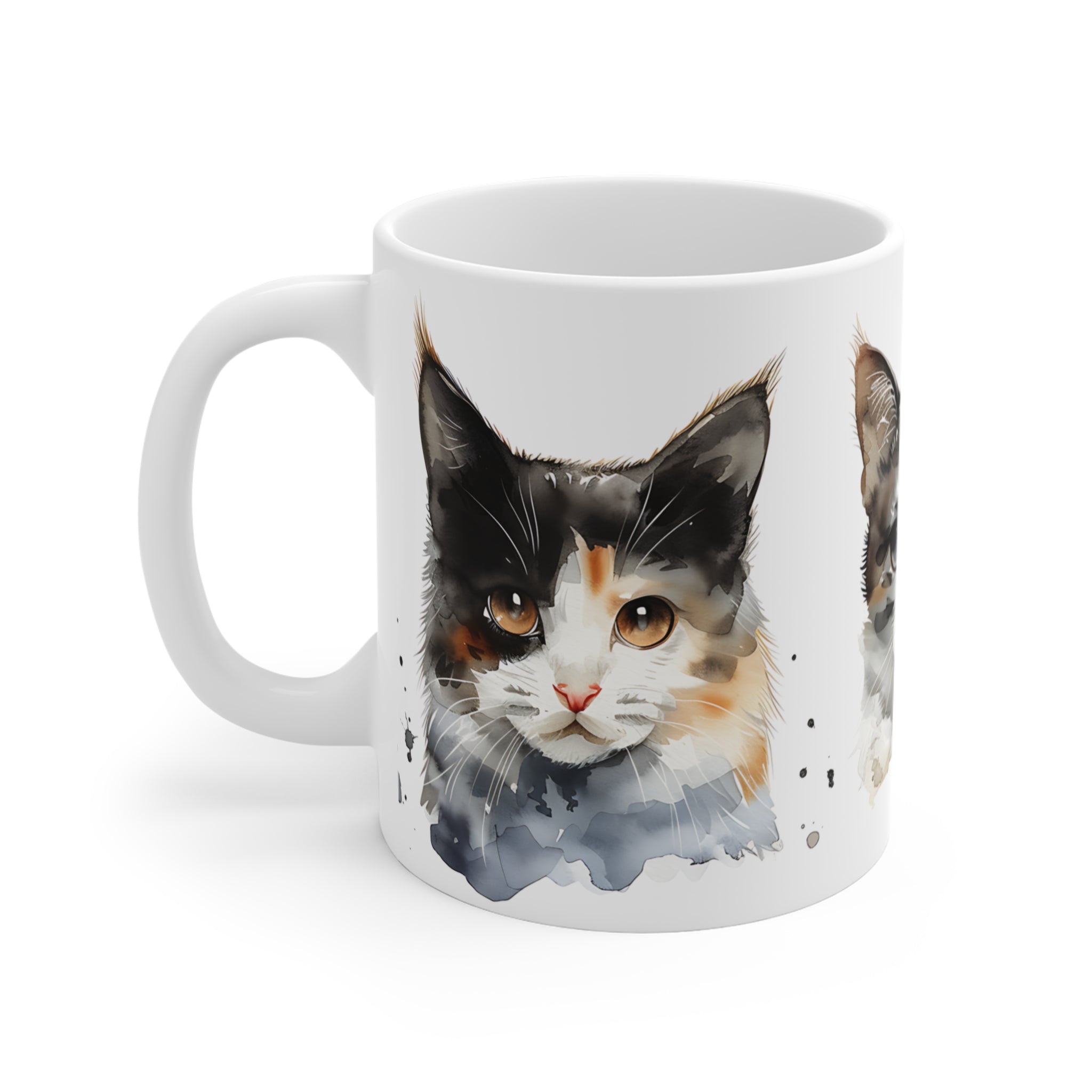 Watercolor Cat Portraits Mug - Artistic Tri-Color Cat Faces Design