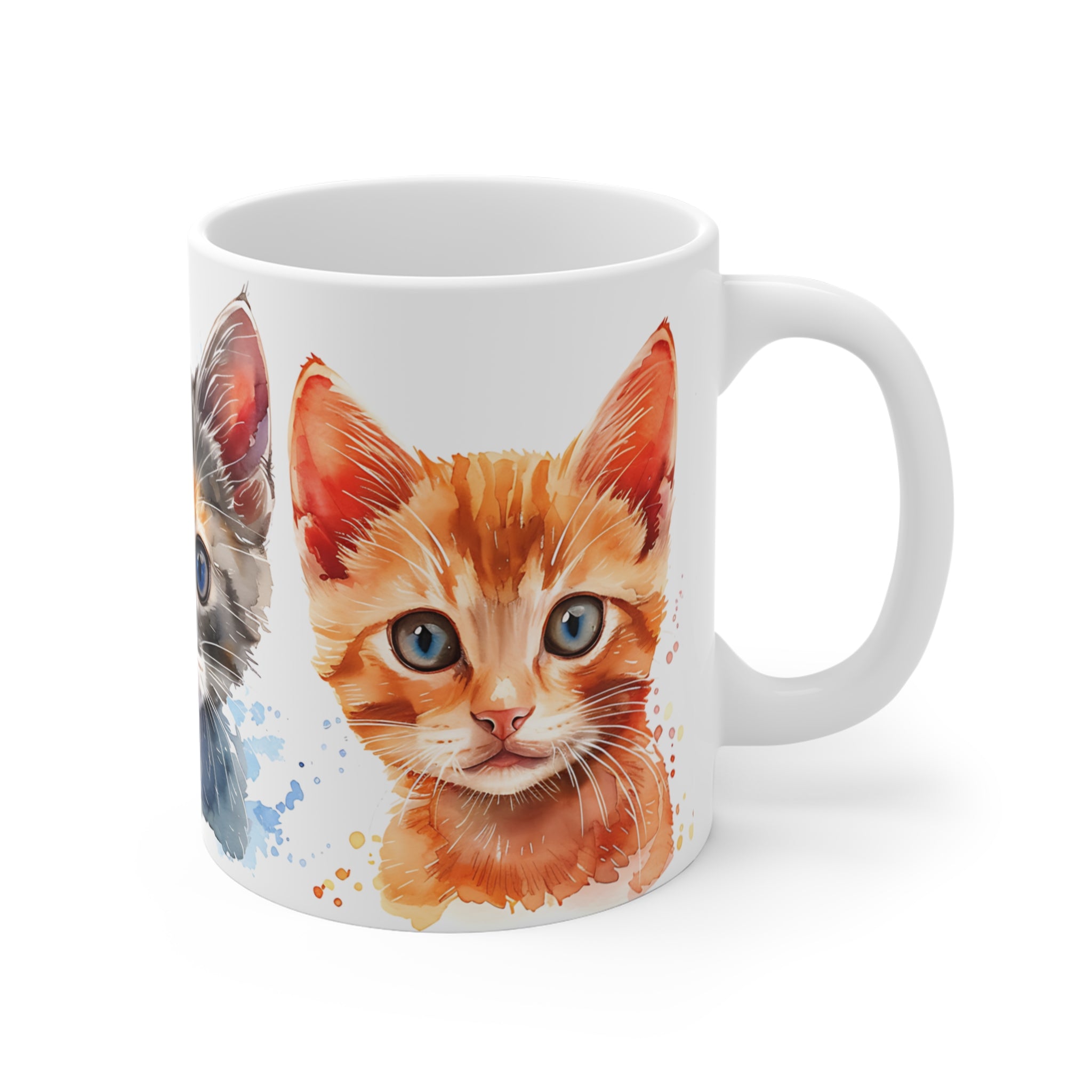 Watercolor Trio of Cute Kitten Faces Artistic Coffee Mug