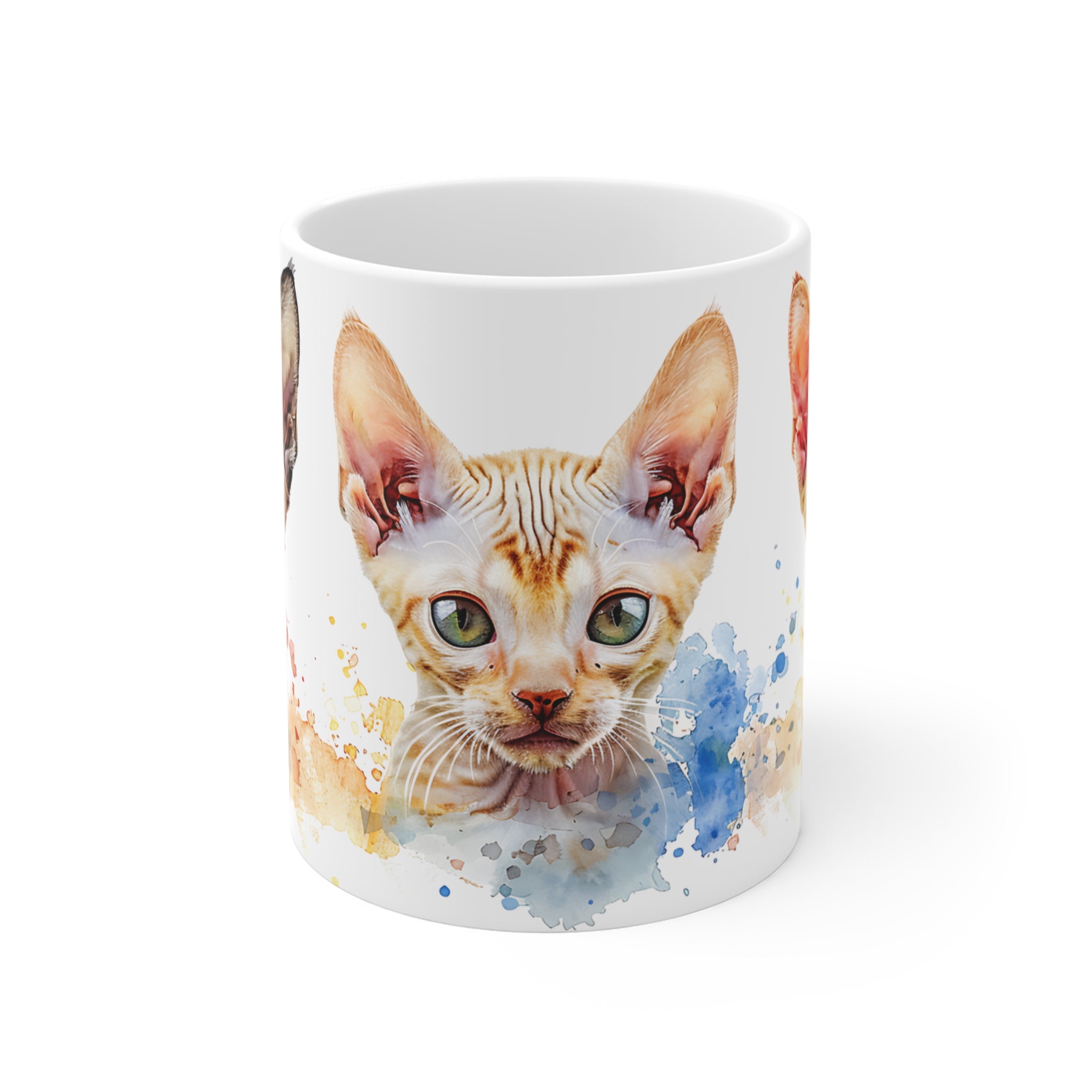 Artistic Devon Rex Cats Watercolor Illustration Coffee Mug