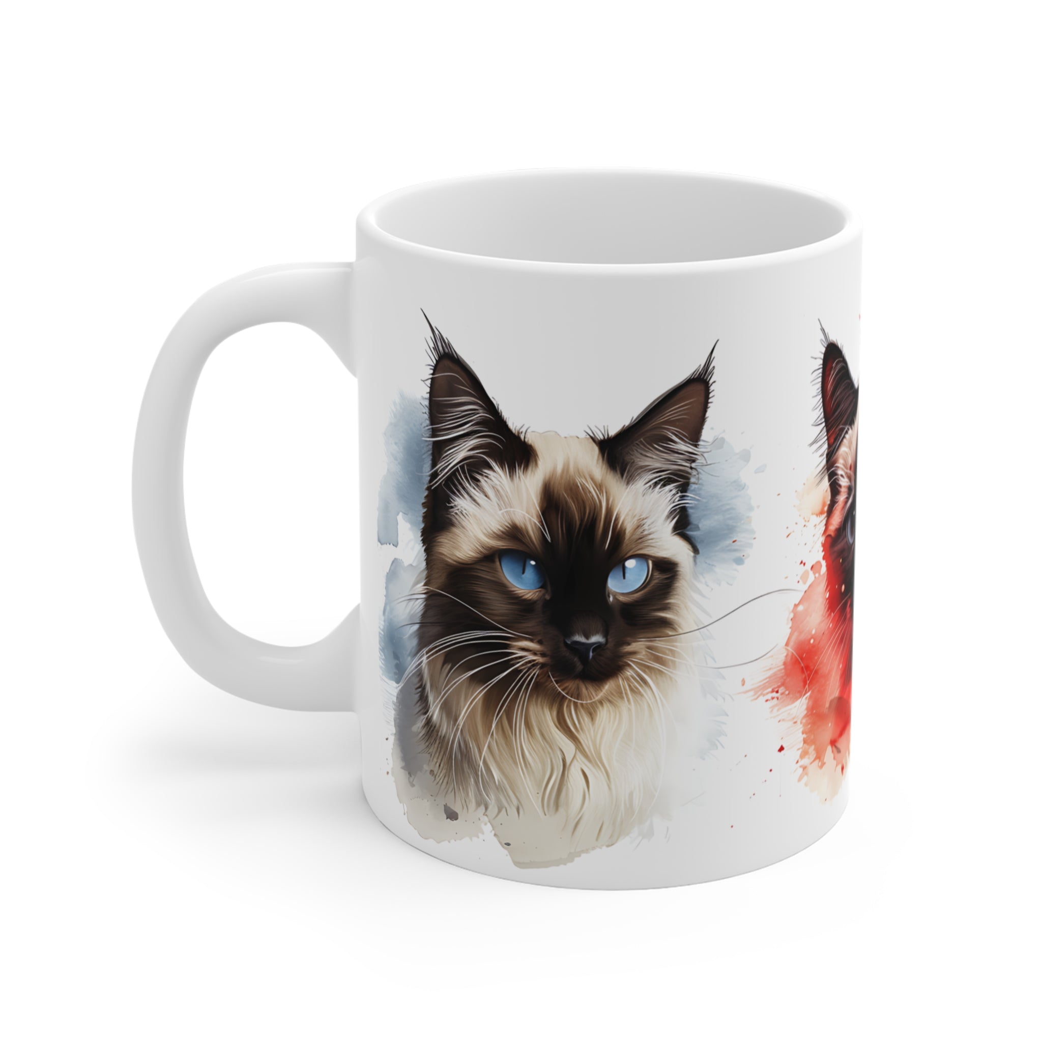 Artistic Blue-Eyed Cat Watercolor Mug for Cat Lovers