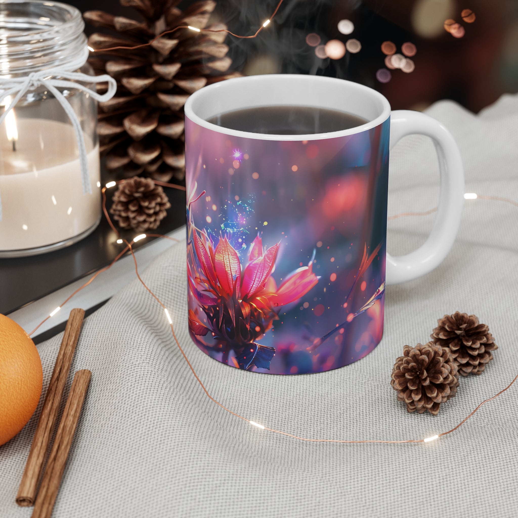 Vibrant Butterfly on Glowing Flower Artistic Mug