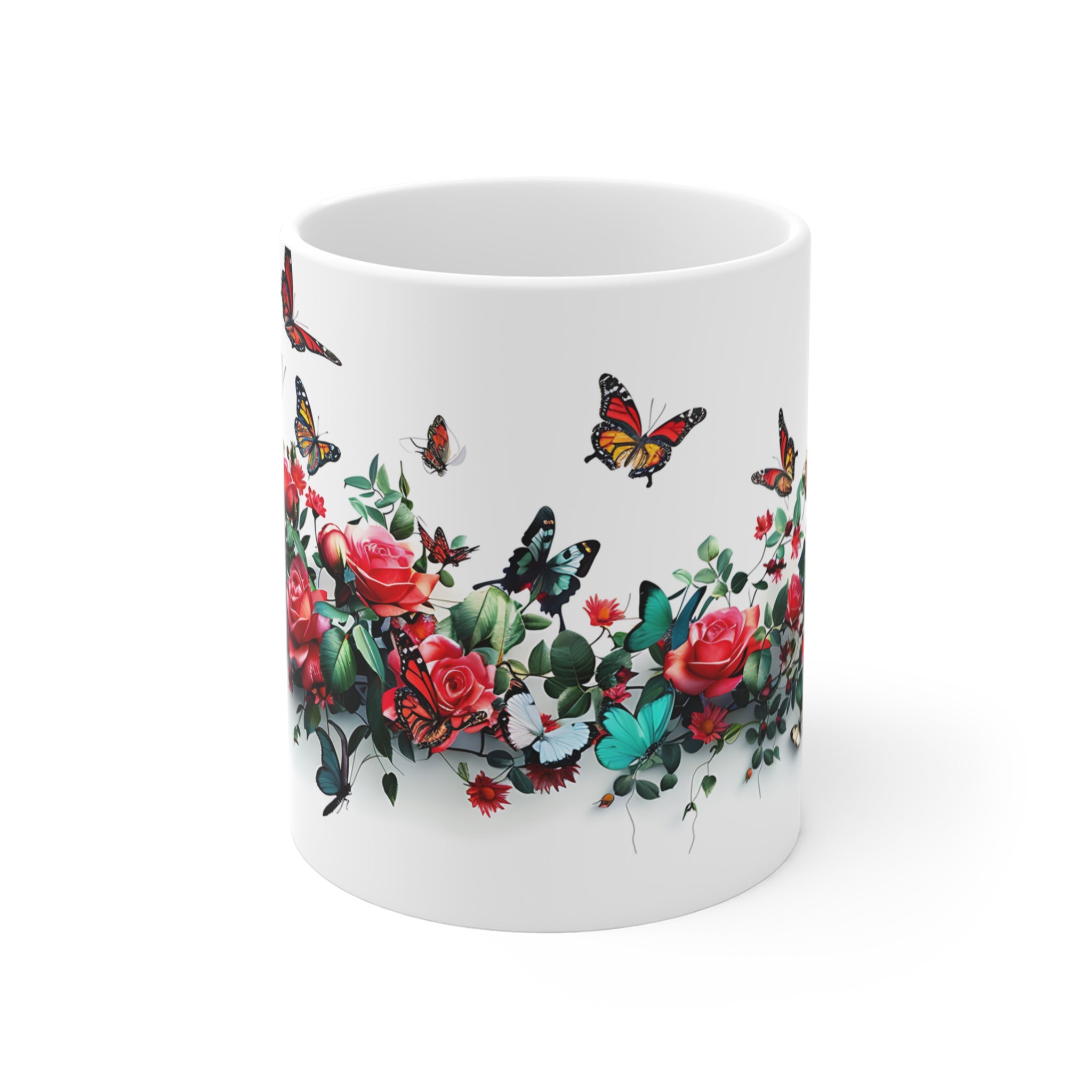 Butterfly and Rose Floral Art Mug for Nature Lovers