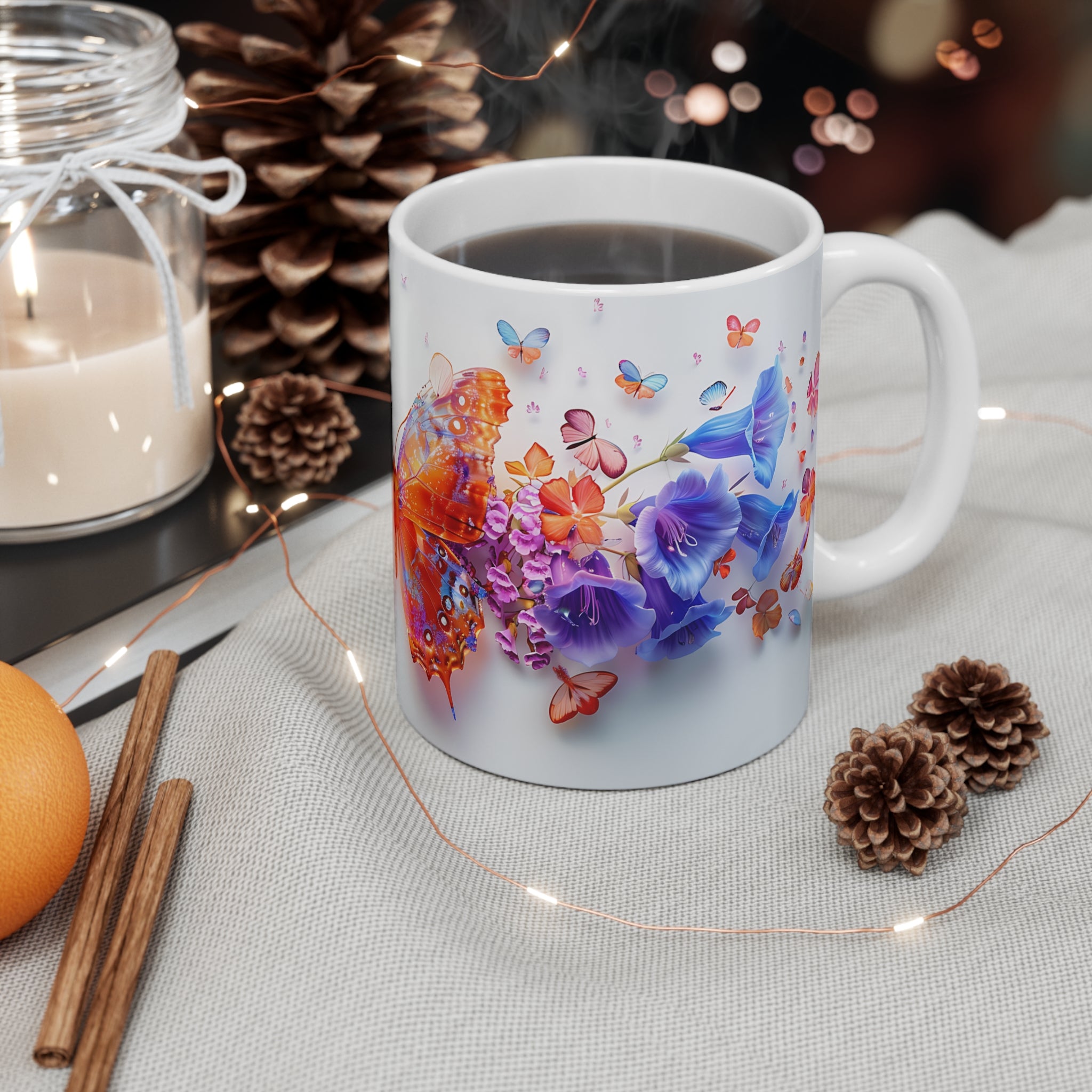 Colorful Butterfly and Blossoms Artistic Nature Mug