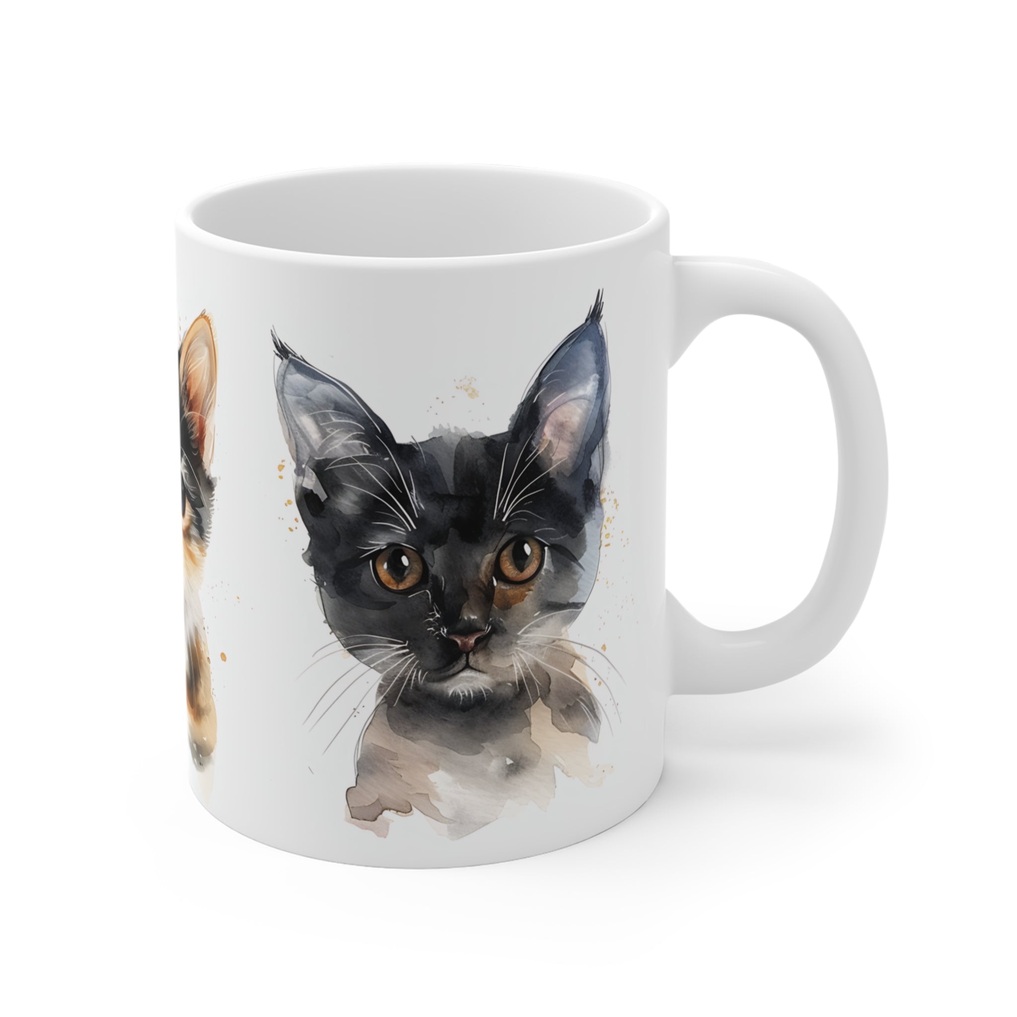 Watercolor Artistic Kitten Trio Mug with Adorable Cat Portraits