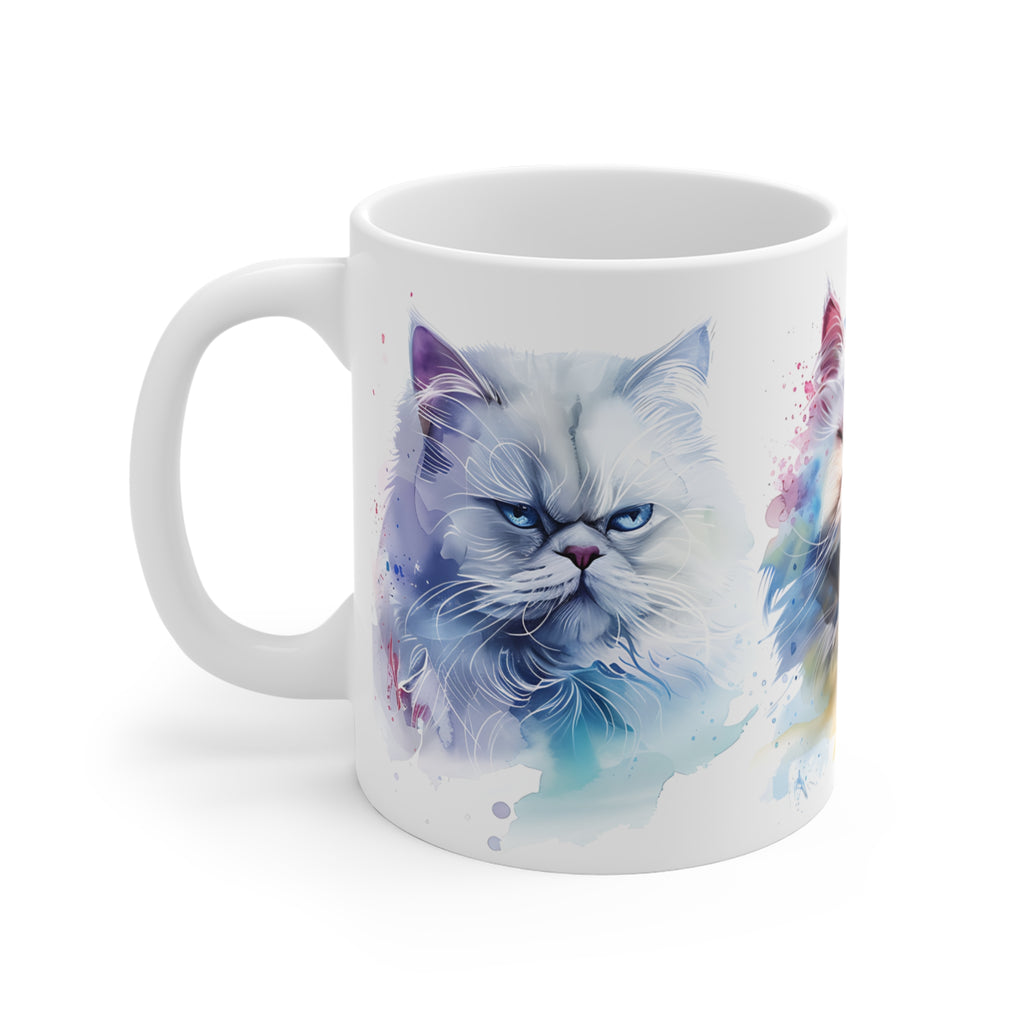 Artistic Watercolor Cat Faces Mug with Colorful Splash Design