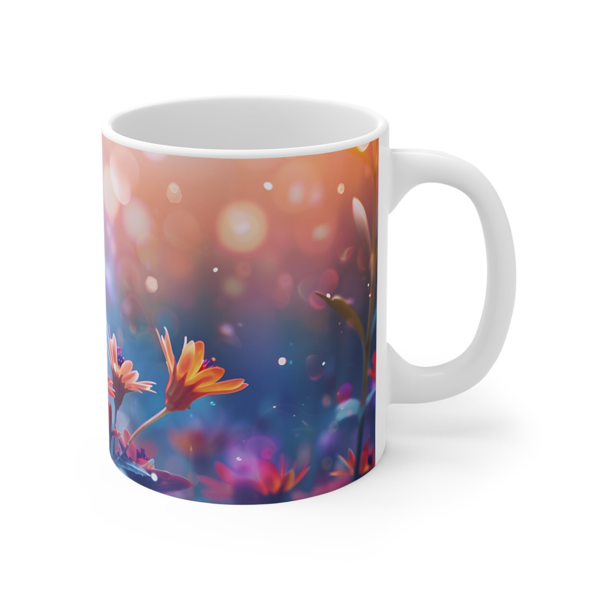 Butterfly and Vibrant Flowers Nature Art Coffee Mug