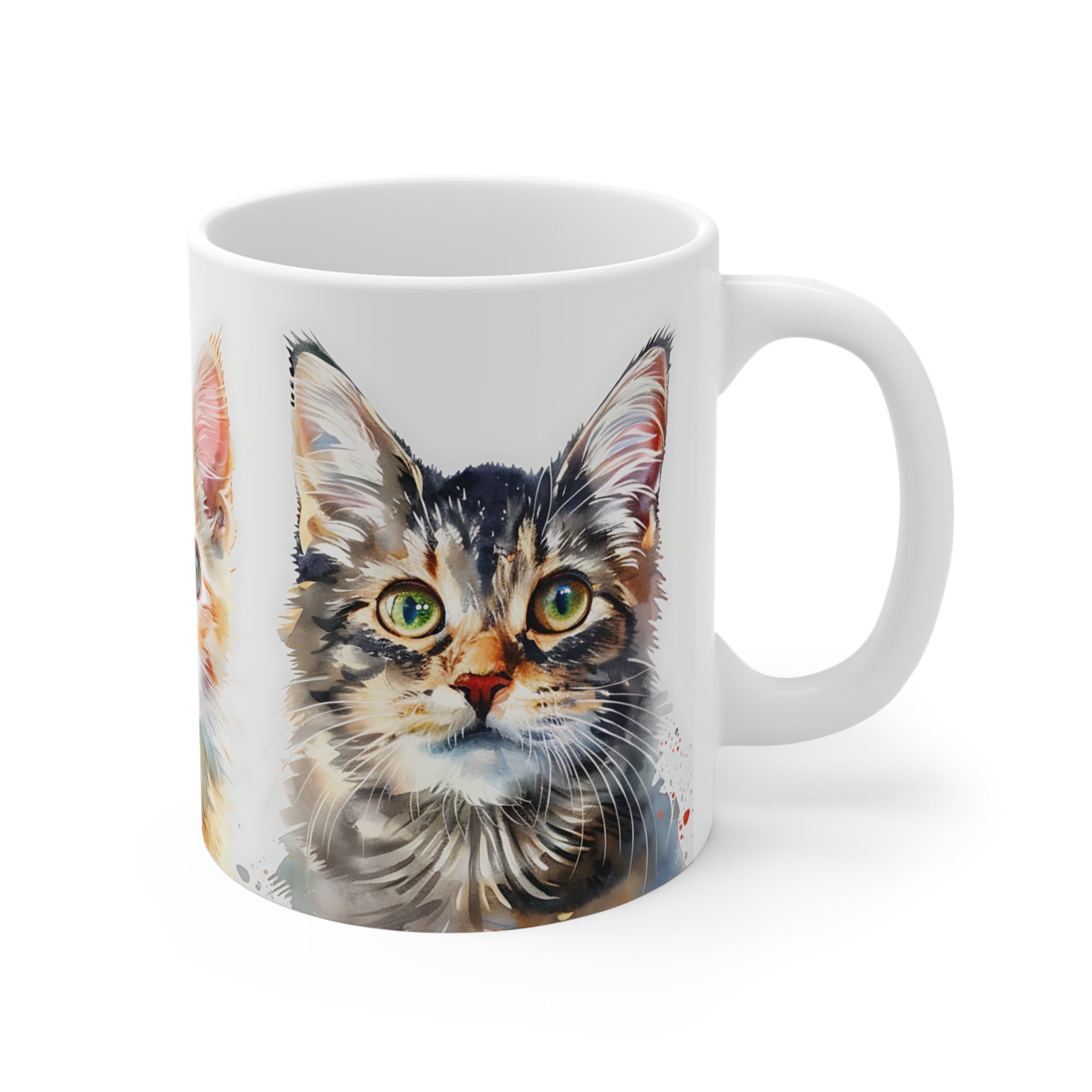Watercolor Painting Mug Featuring Three Colorful Kitten Faces