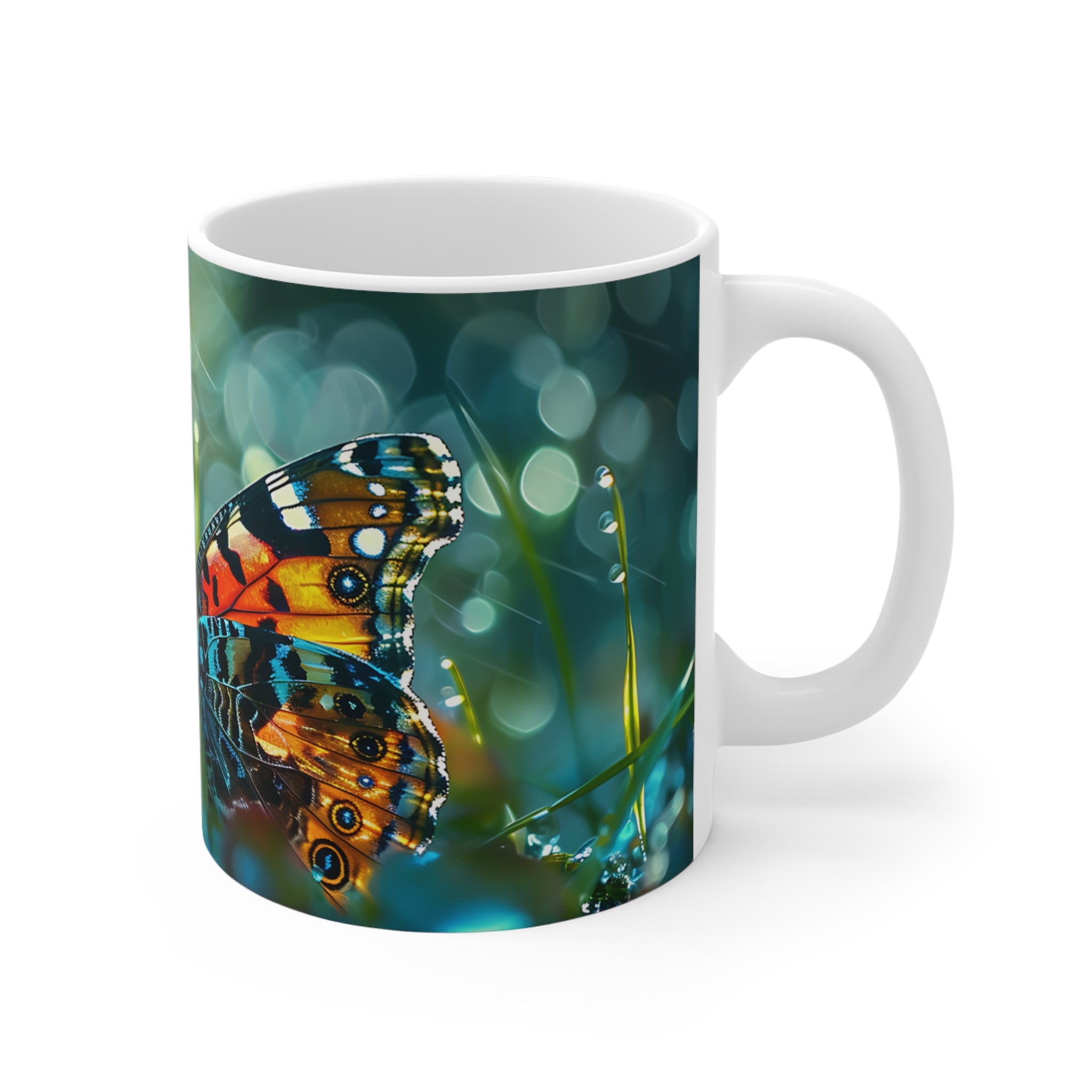 Colorful Butterfly and Dew Drops Nature Mug for Garden Lovers