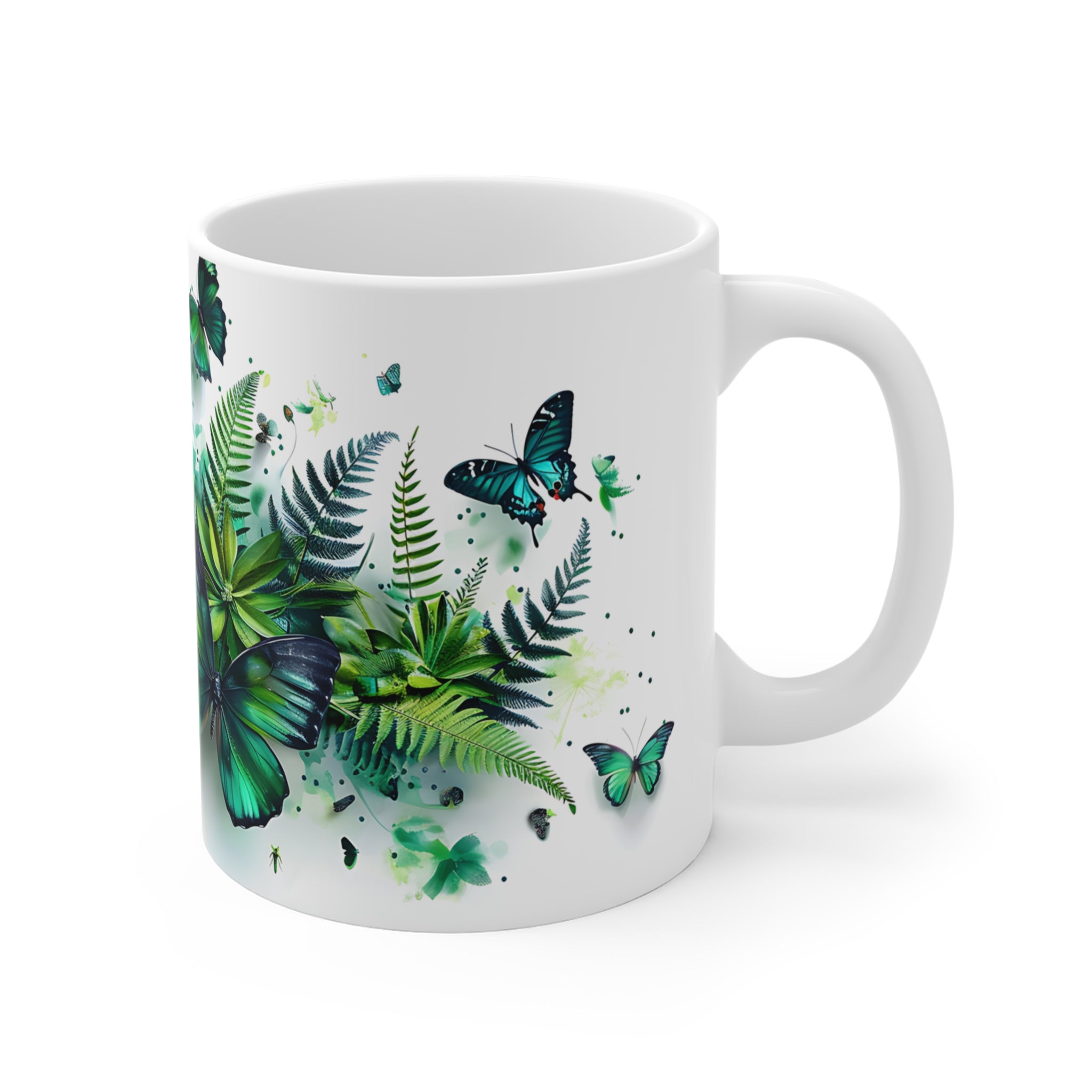 Green Butterfly and Leaf Botanical Art Coffee Mug