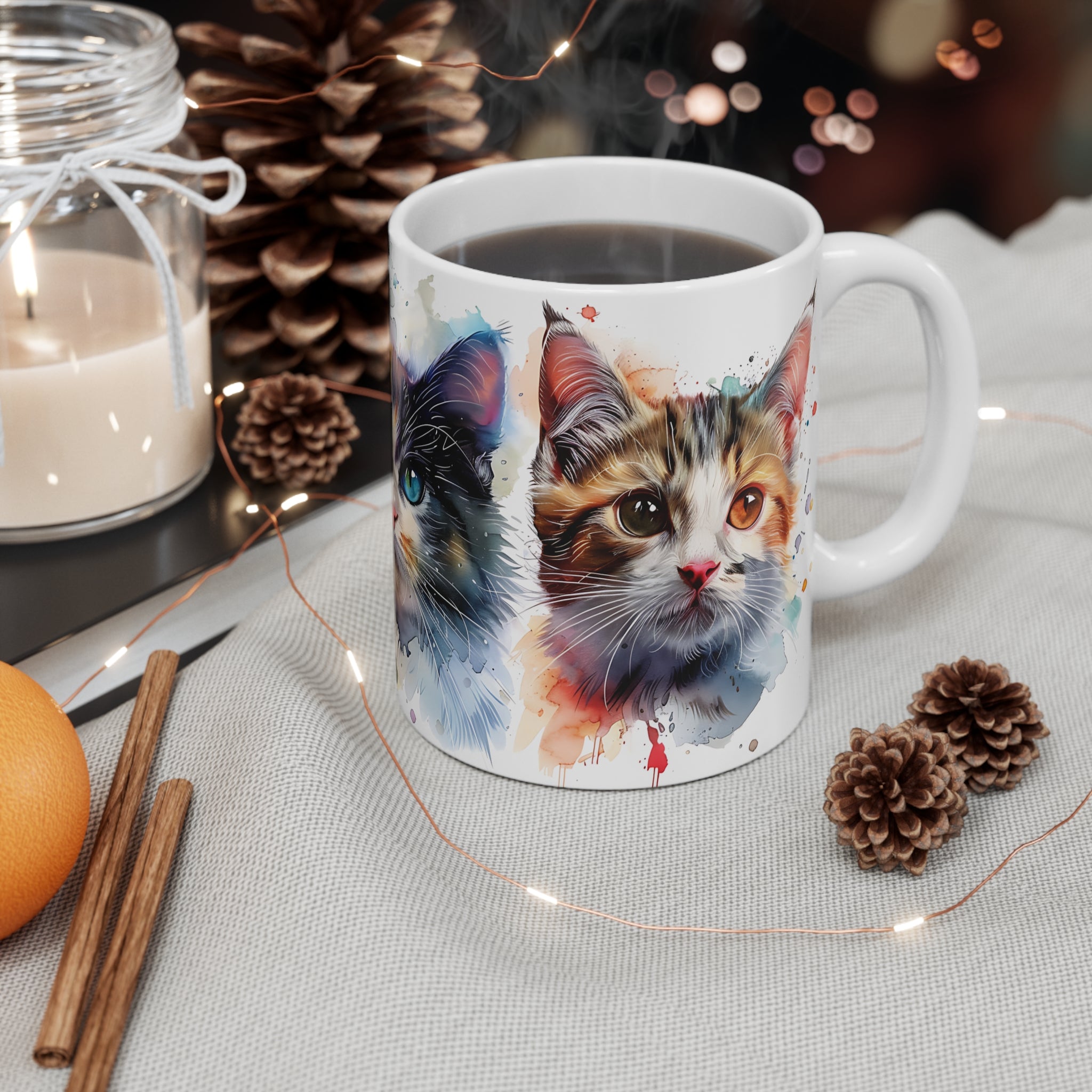 Colorful Watercolor Cats Artistic Mug for Cat Lovers