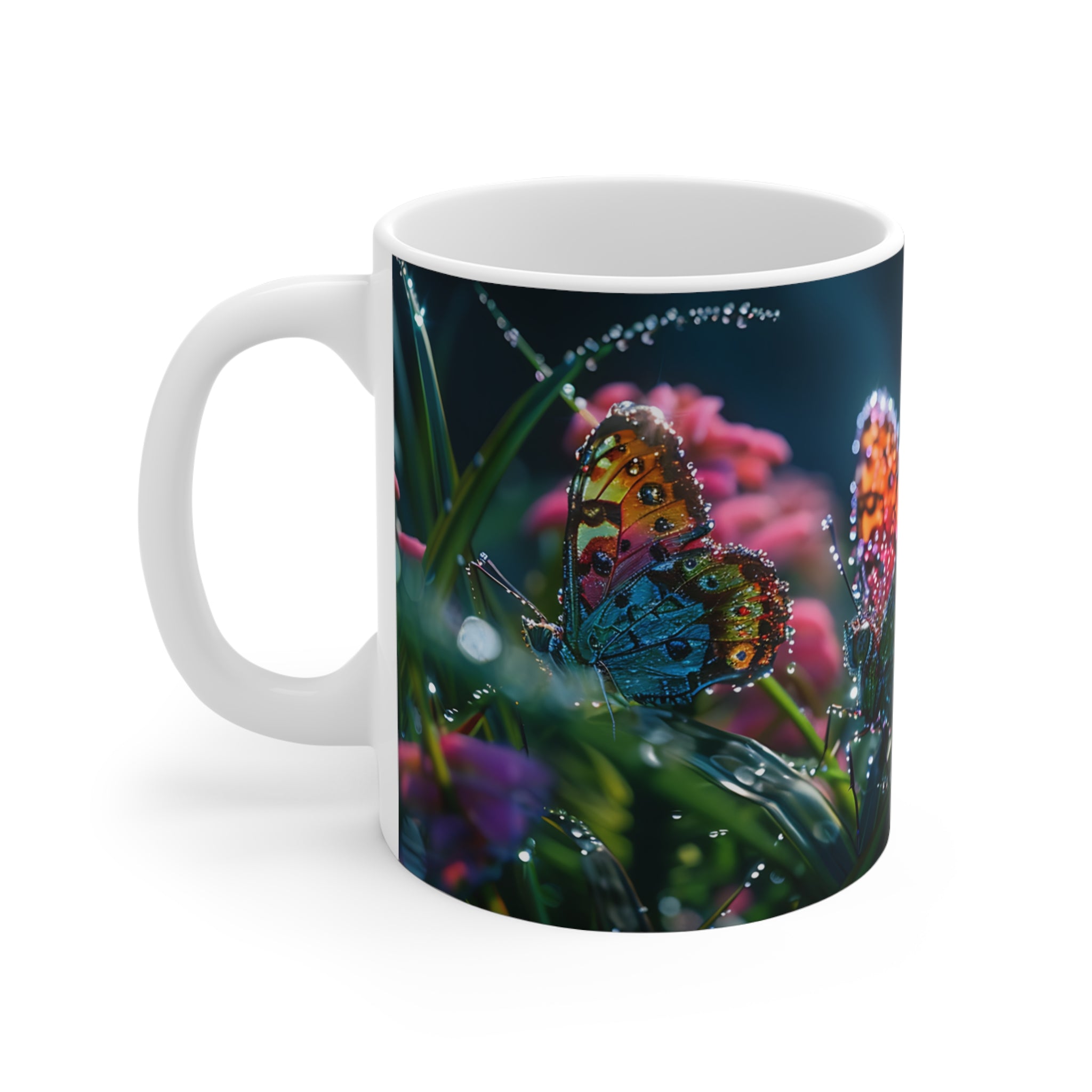 Colorful Butterflies with Dew Drops Nature Mug