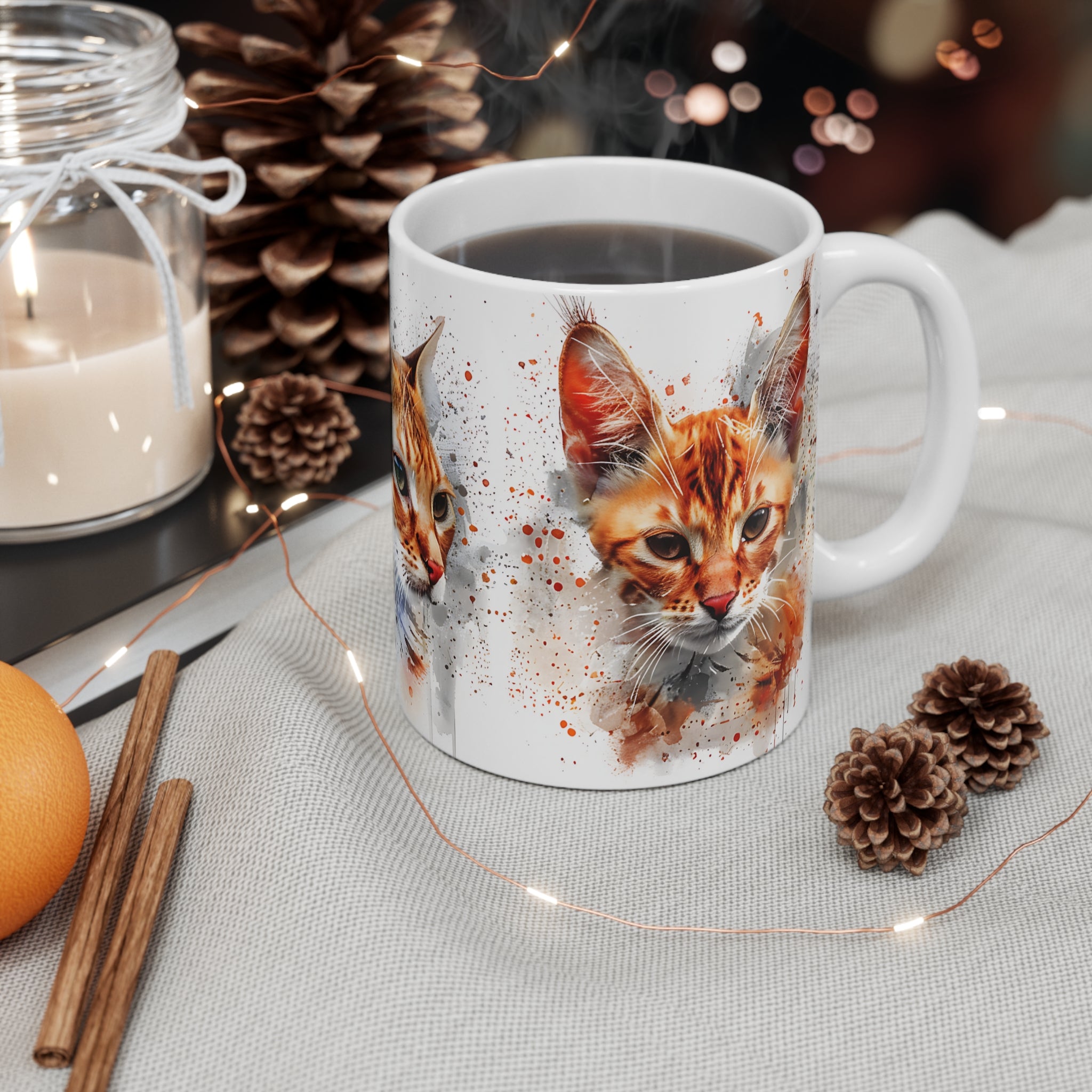 Artistic Cat Faces Watercolor Print Mug for Cat Lovers