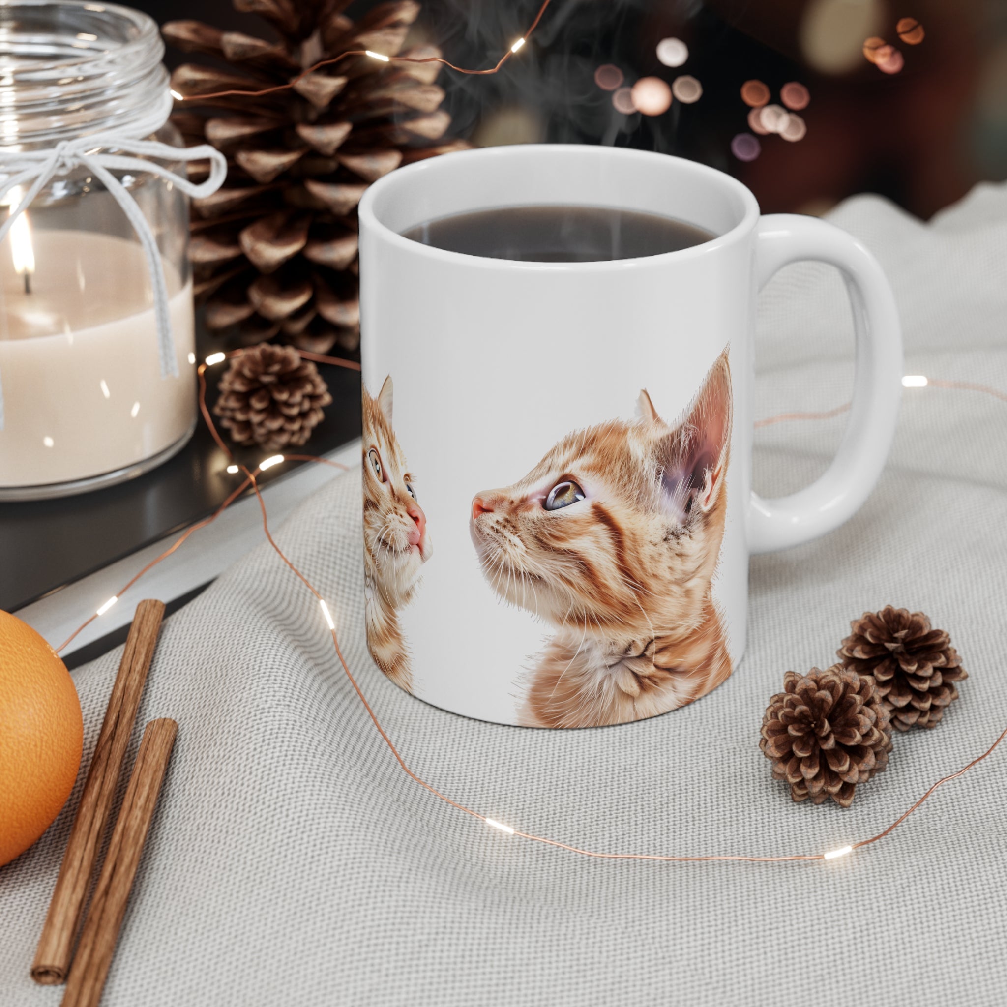 Adorable Orange Tabby Kitten Trio Ceramic Coffee Mug