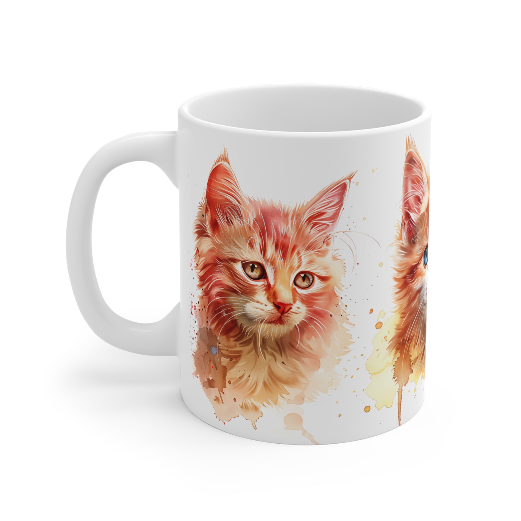 Watercolor Kitten Trio Mug with Artistic Cat Portraits