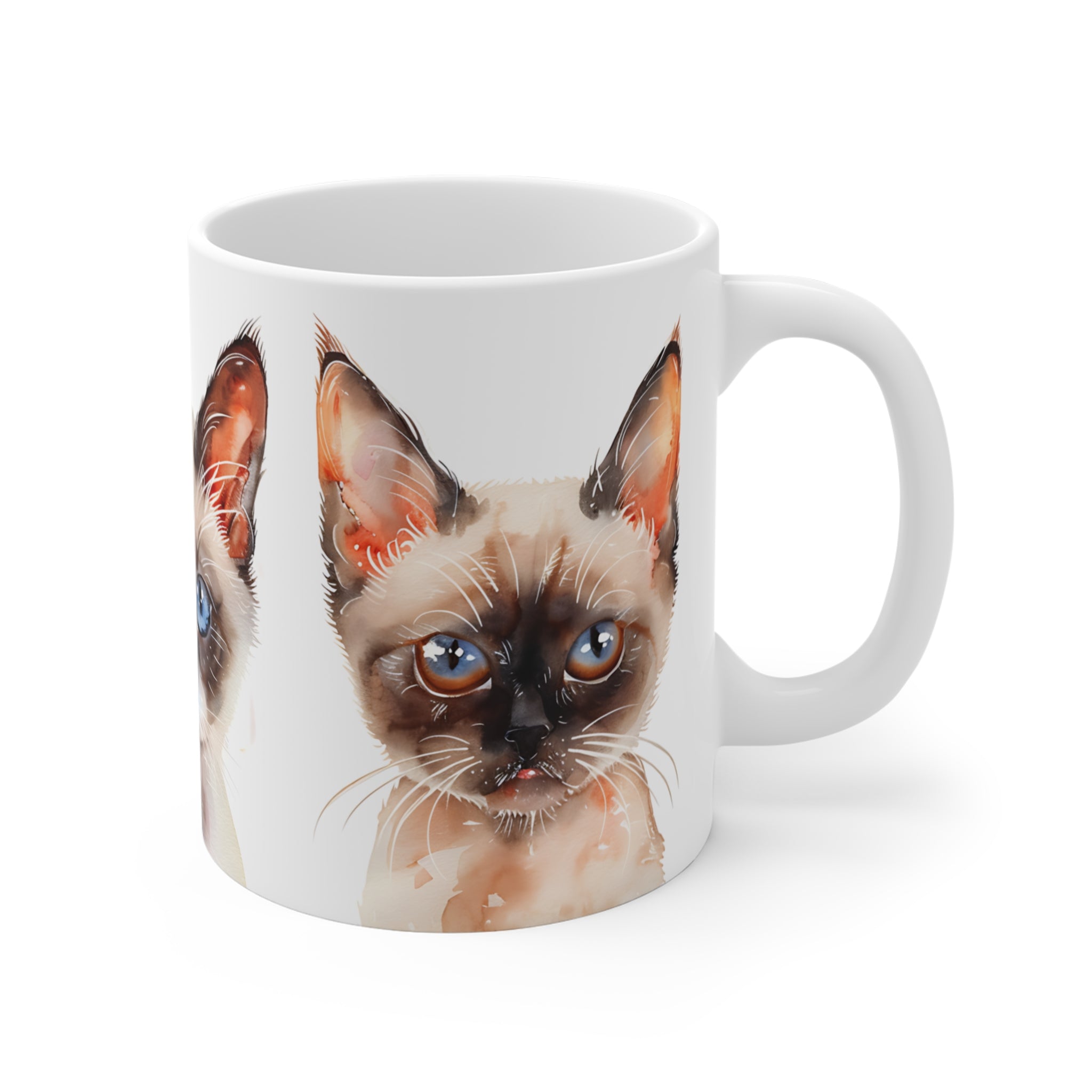 Watercolor Siamese Cats Mug with Blue and Brown Eyes - Cute Cat Art