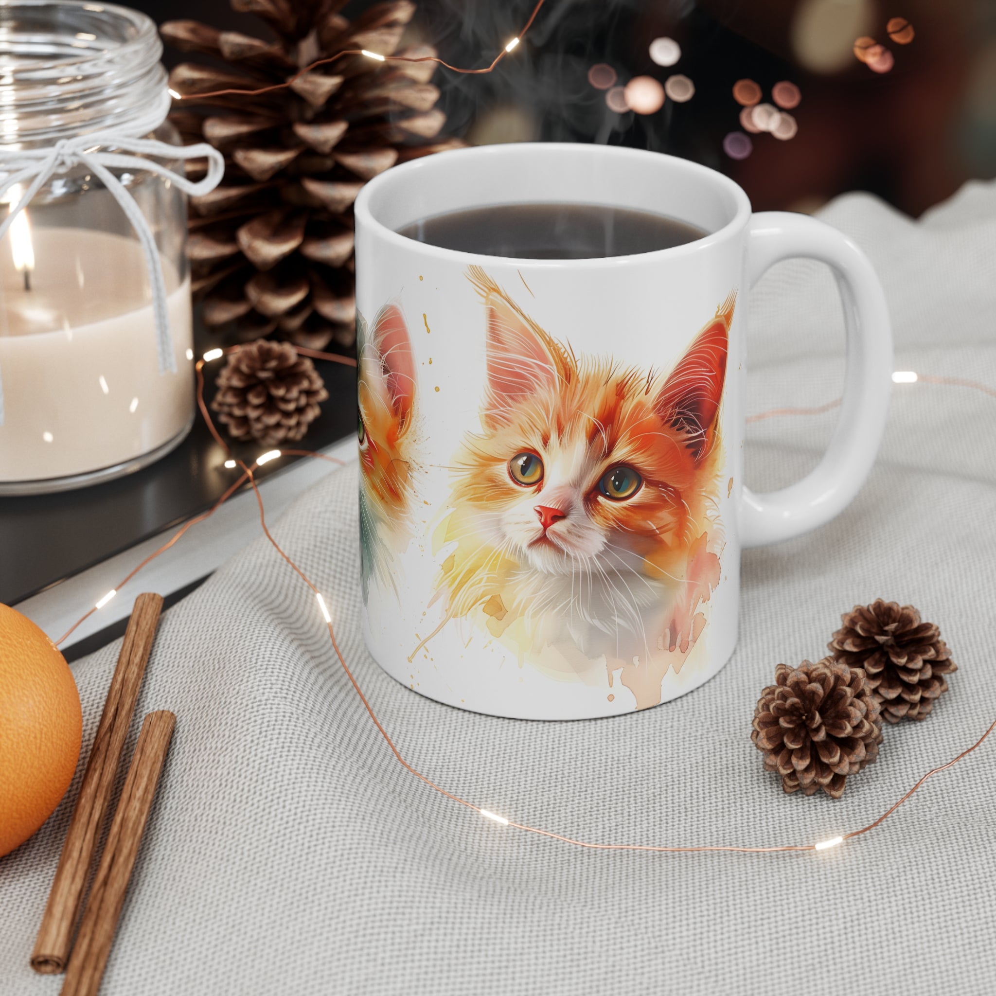 Watercolor Art Mug Featuring Three Adorable Kitten Portraits