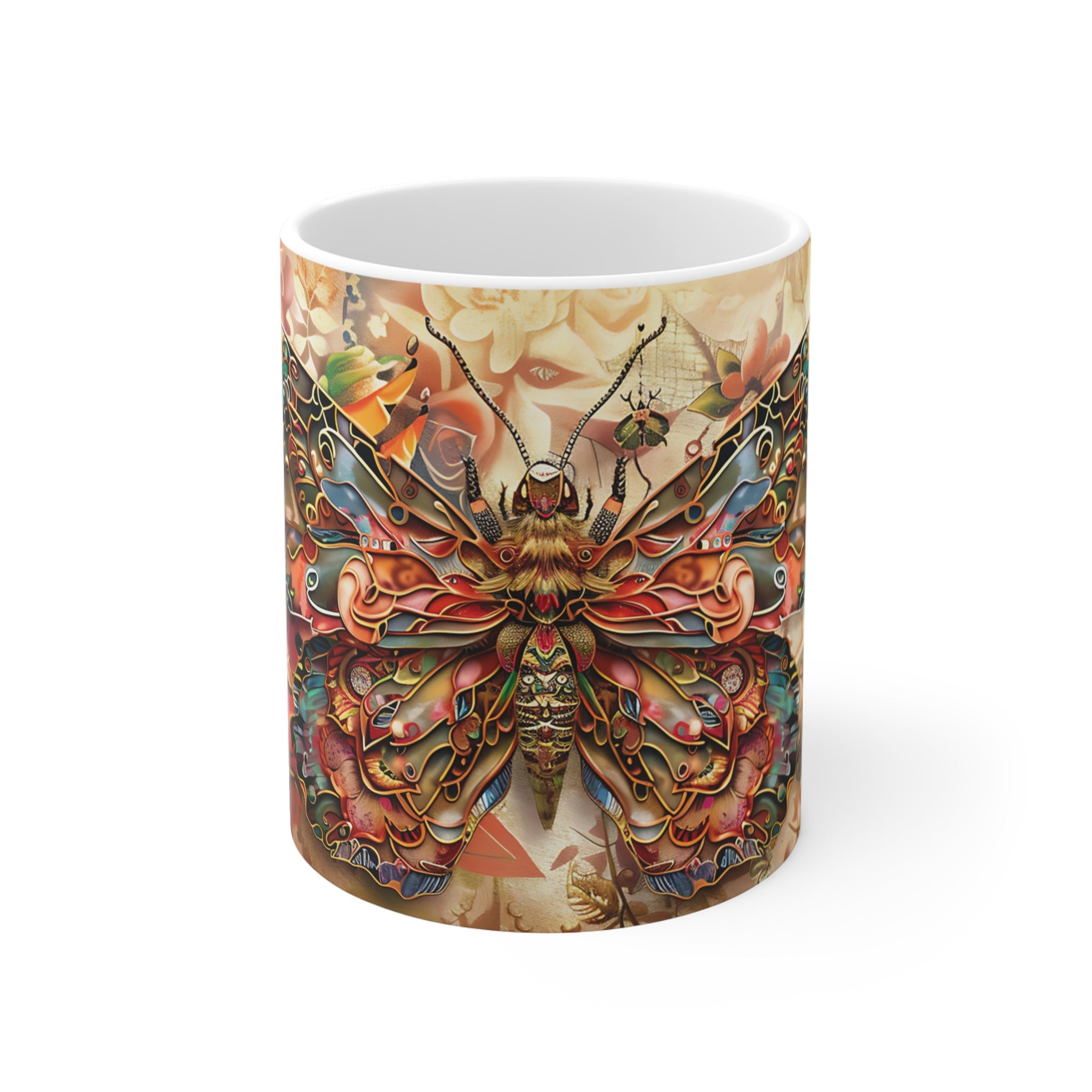 Artistic Colorful Butterfly and Rose Floral Mug for Nature Lovers