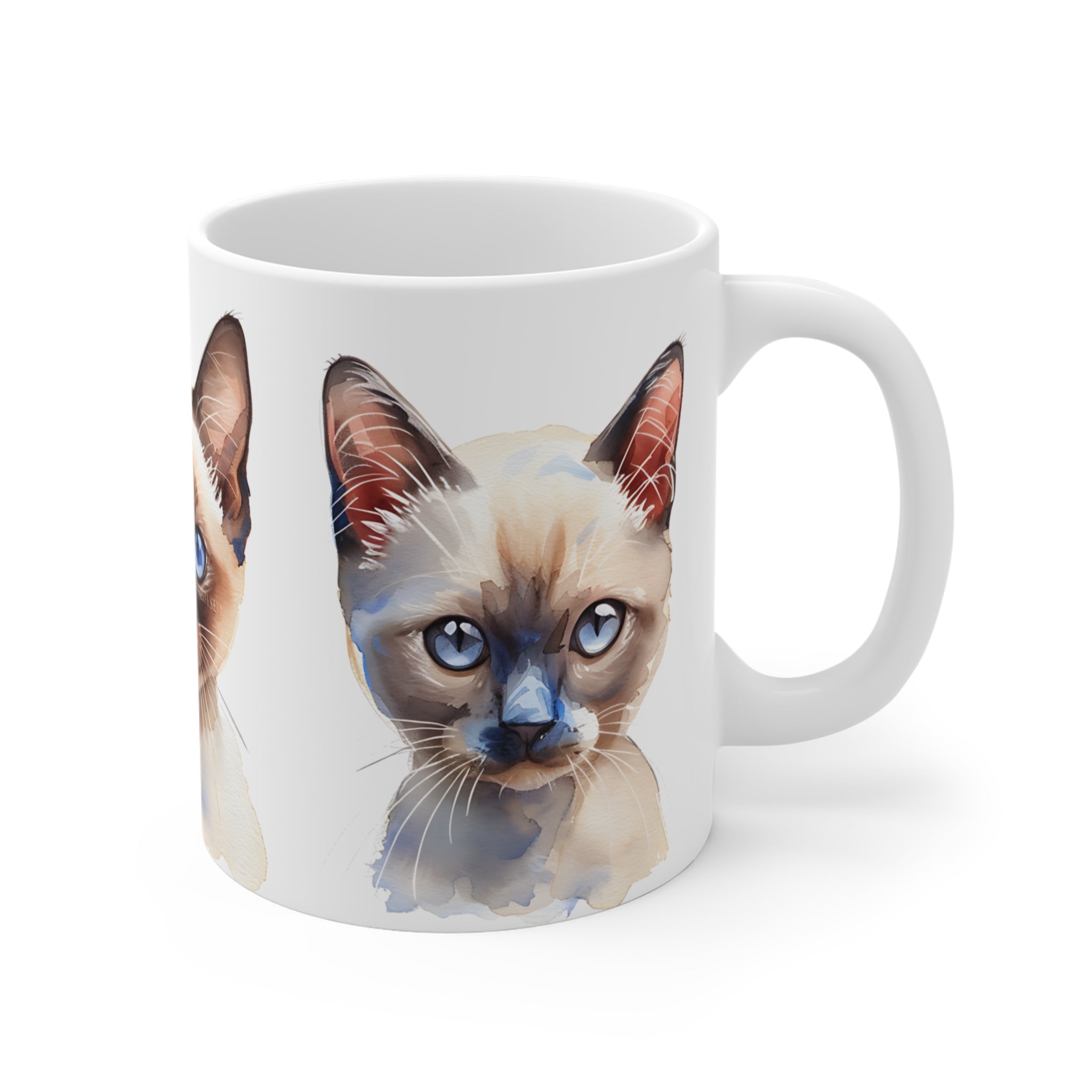 Watercolor Siamese Cats Mug with Blue Eyes Artwork for Cat Lovers