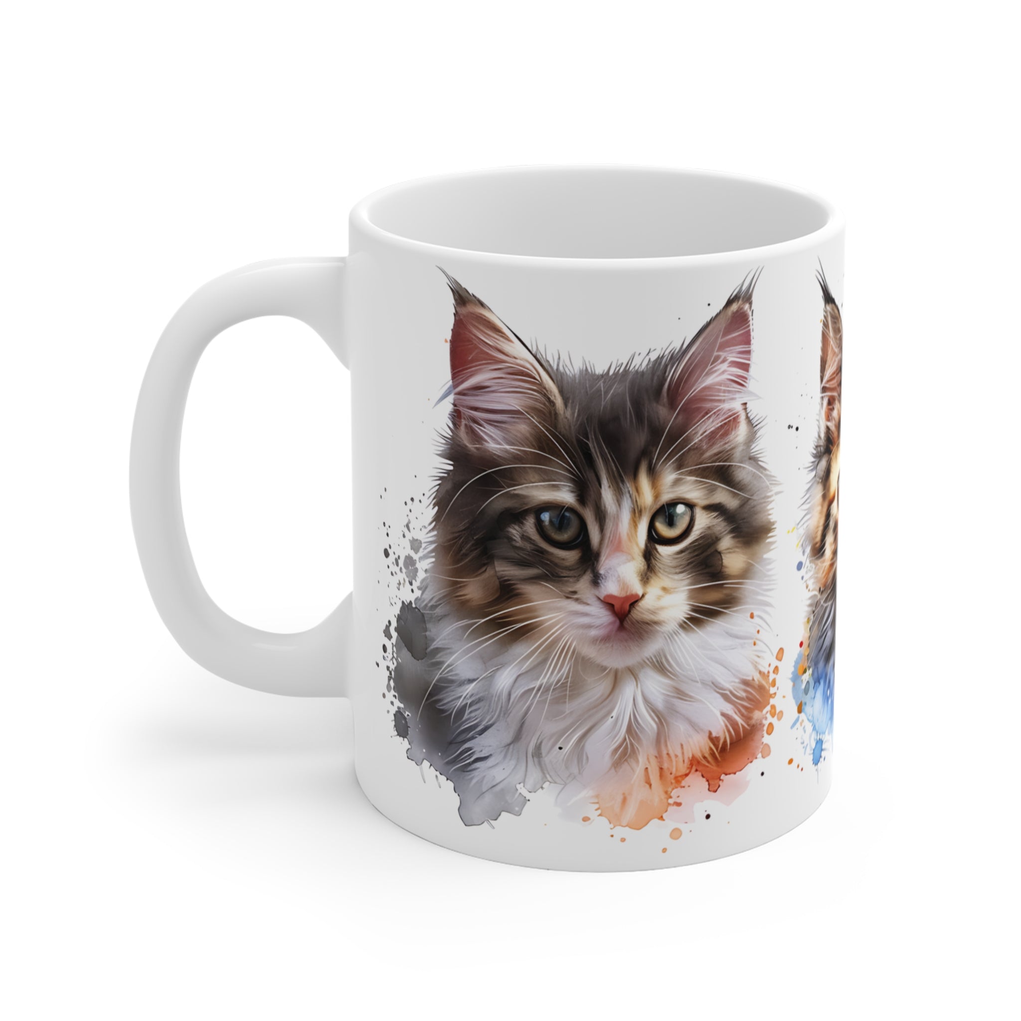 Artistic Watercolor Cats Mug with Three Colorful Feline Portraits