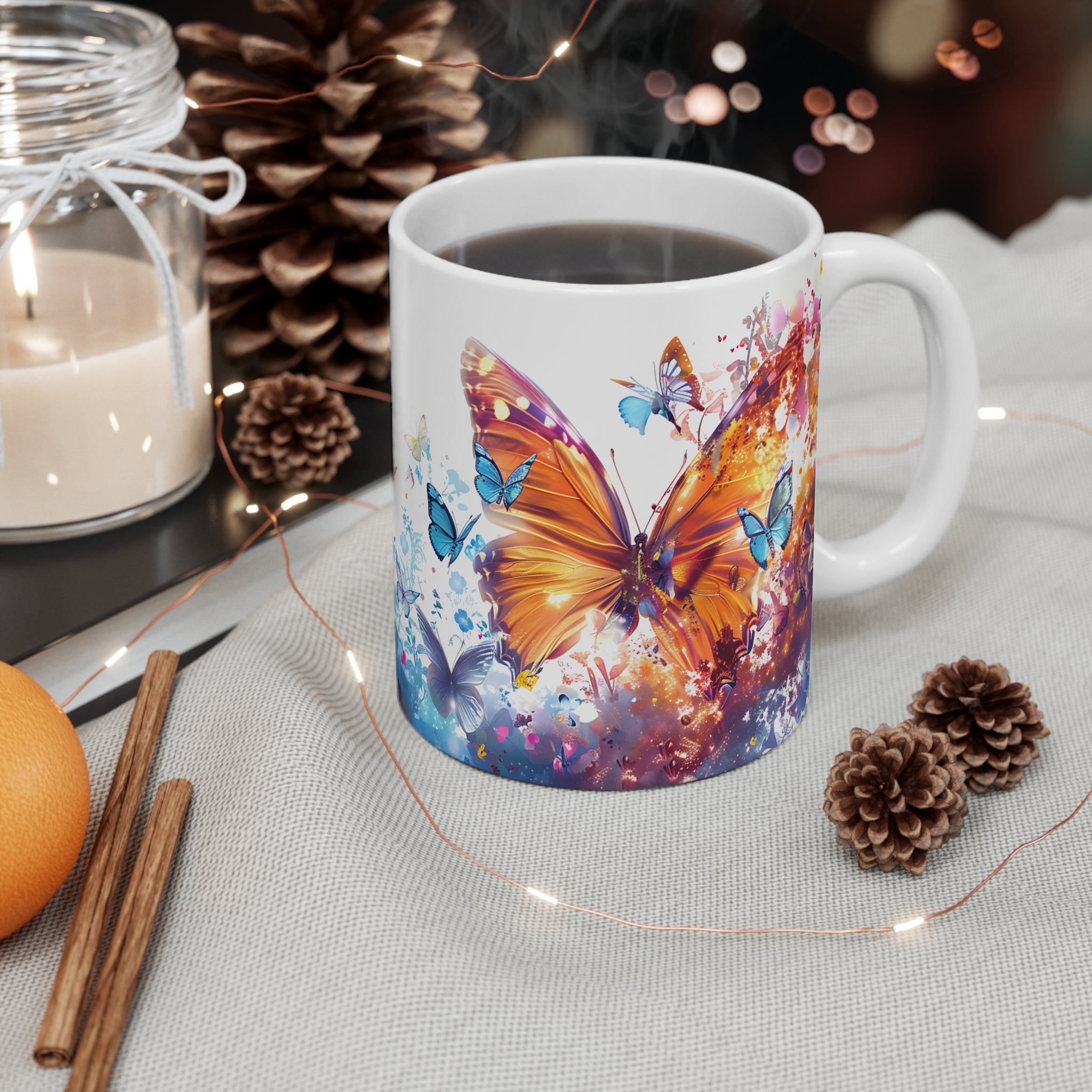 Colorful Butterfly and Floral Art Printed Coffee Mug