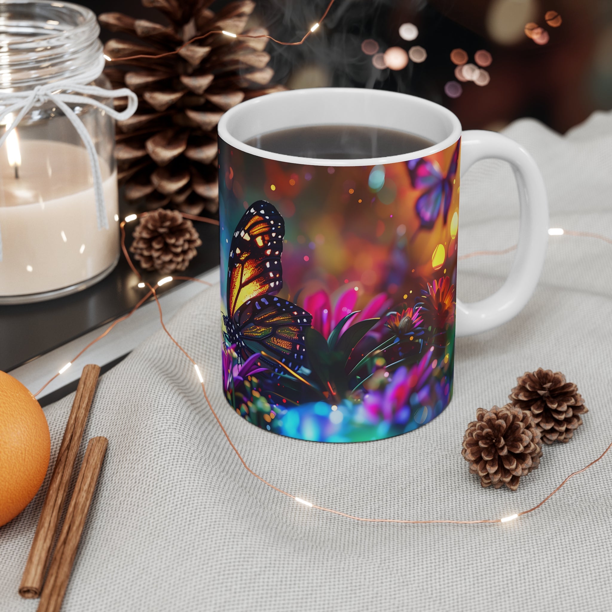 Colorful Butterfly and Floral Garden Art Printed Mug