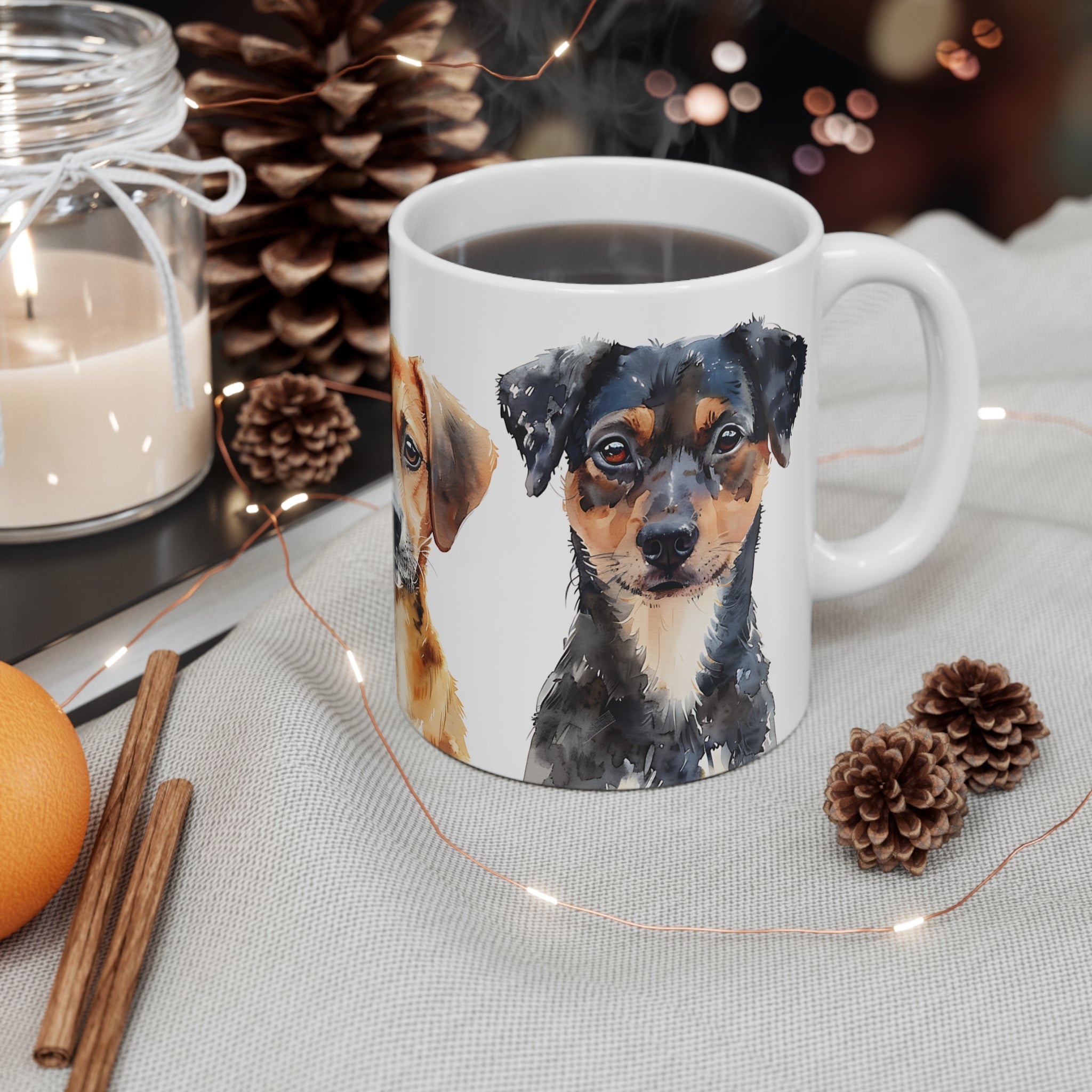 Watercolor Portraits of Three Dogs Ceramic Coffee Mug