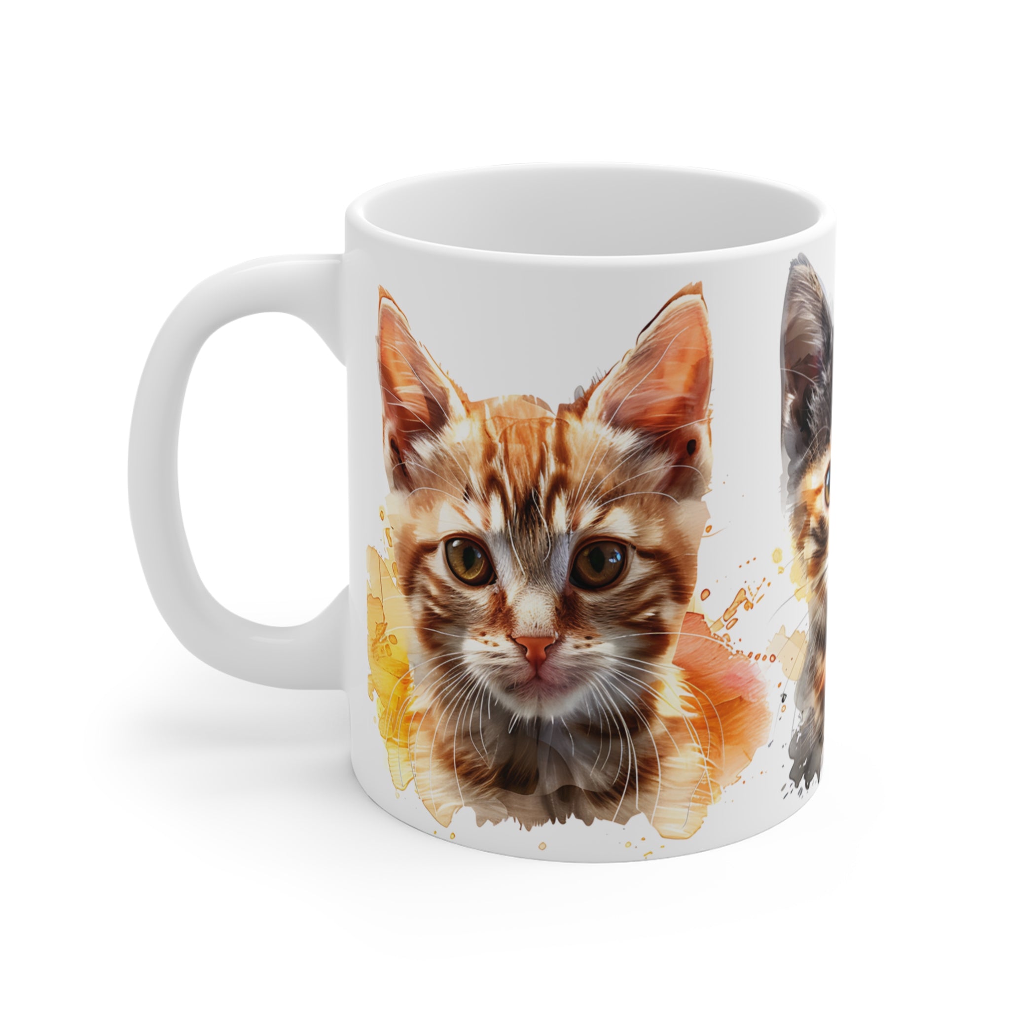 Watercolor Cats Mug with Three Colorful Kitten Faces