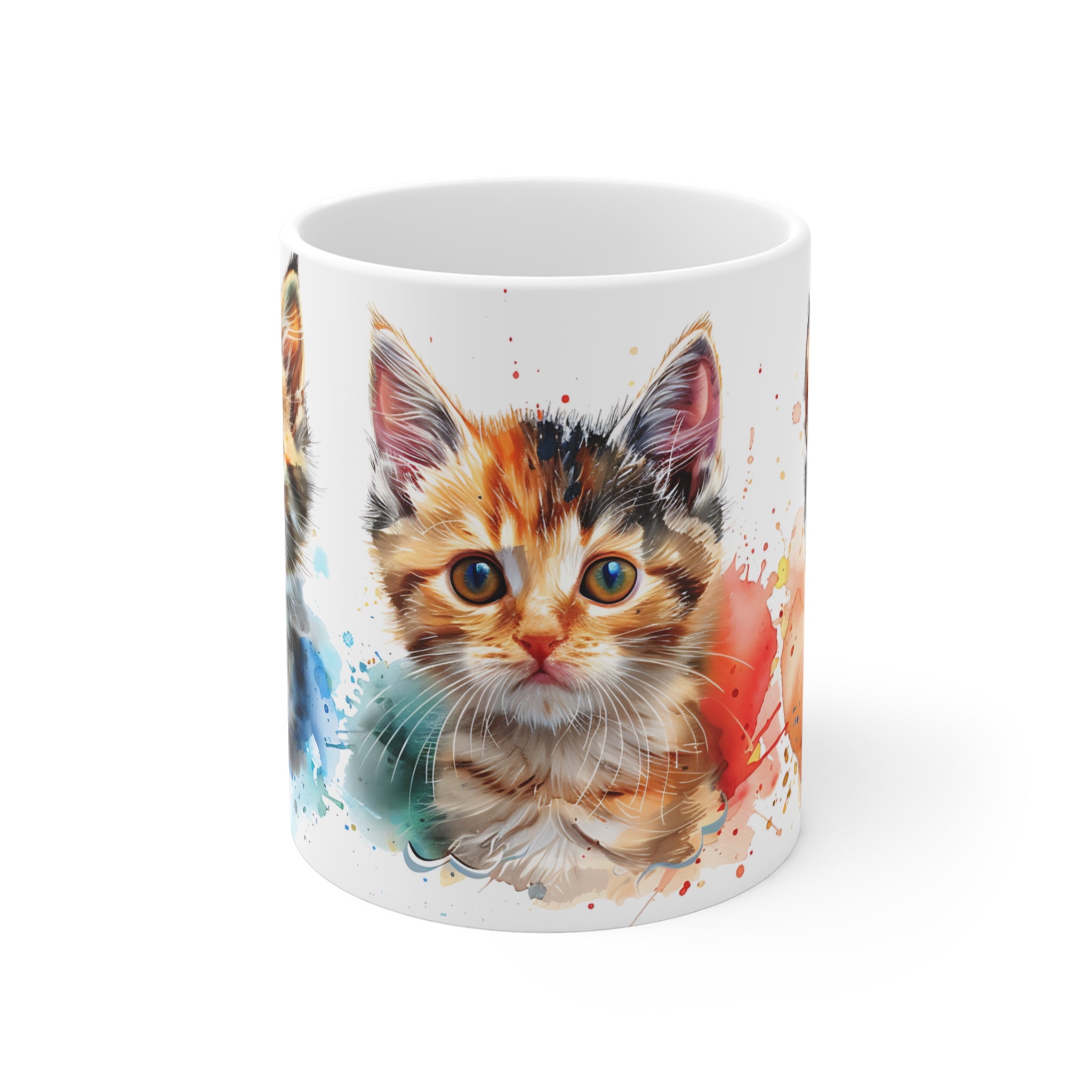 Colorful Watercolor Kittens Mug with Three Adorable Cats Art