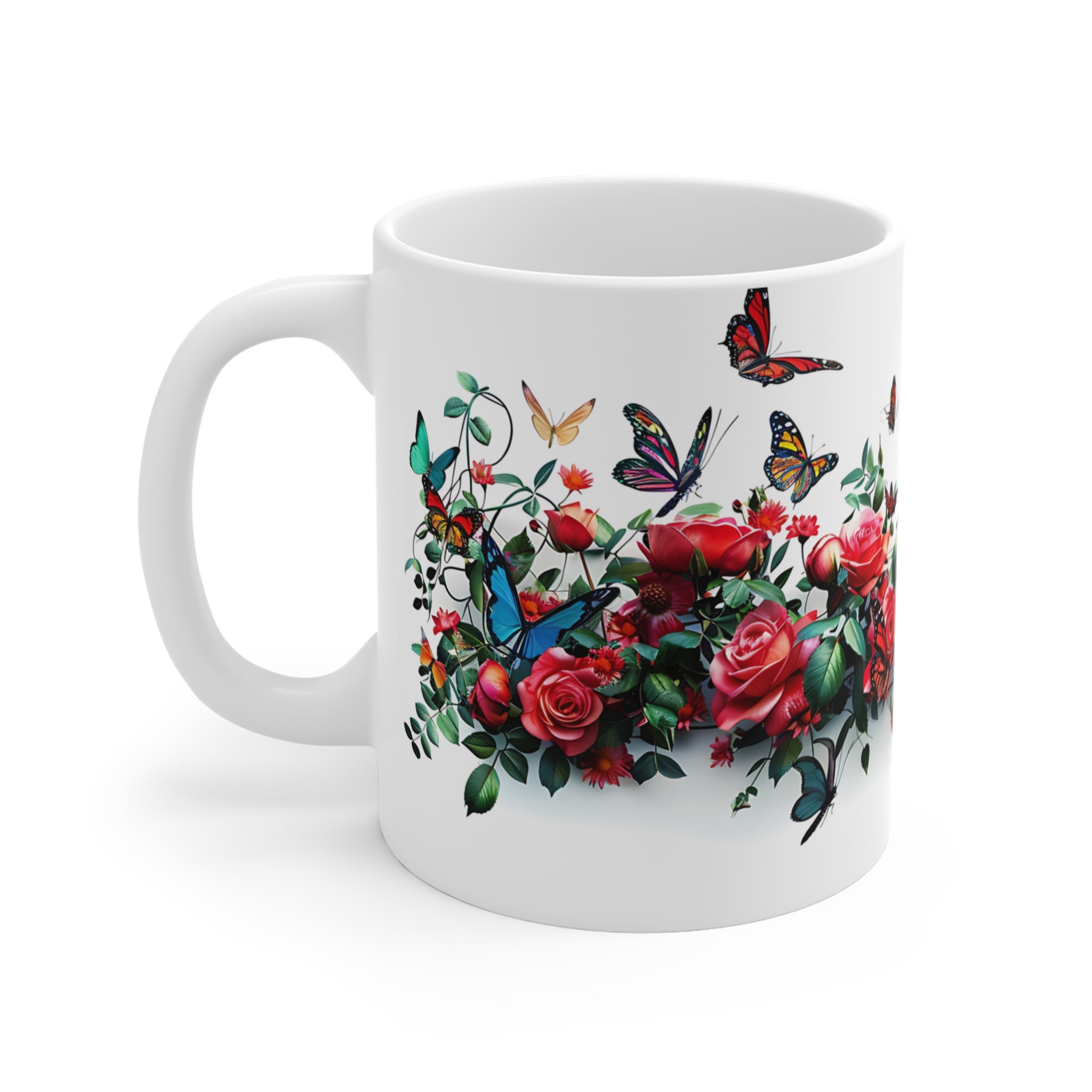 Butterfly and Rose Floral Art Mug for Nature Lovers