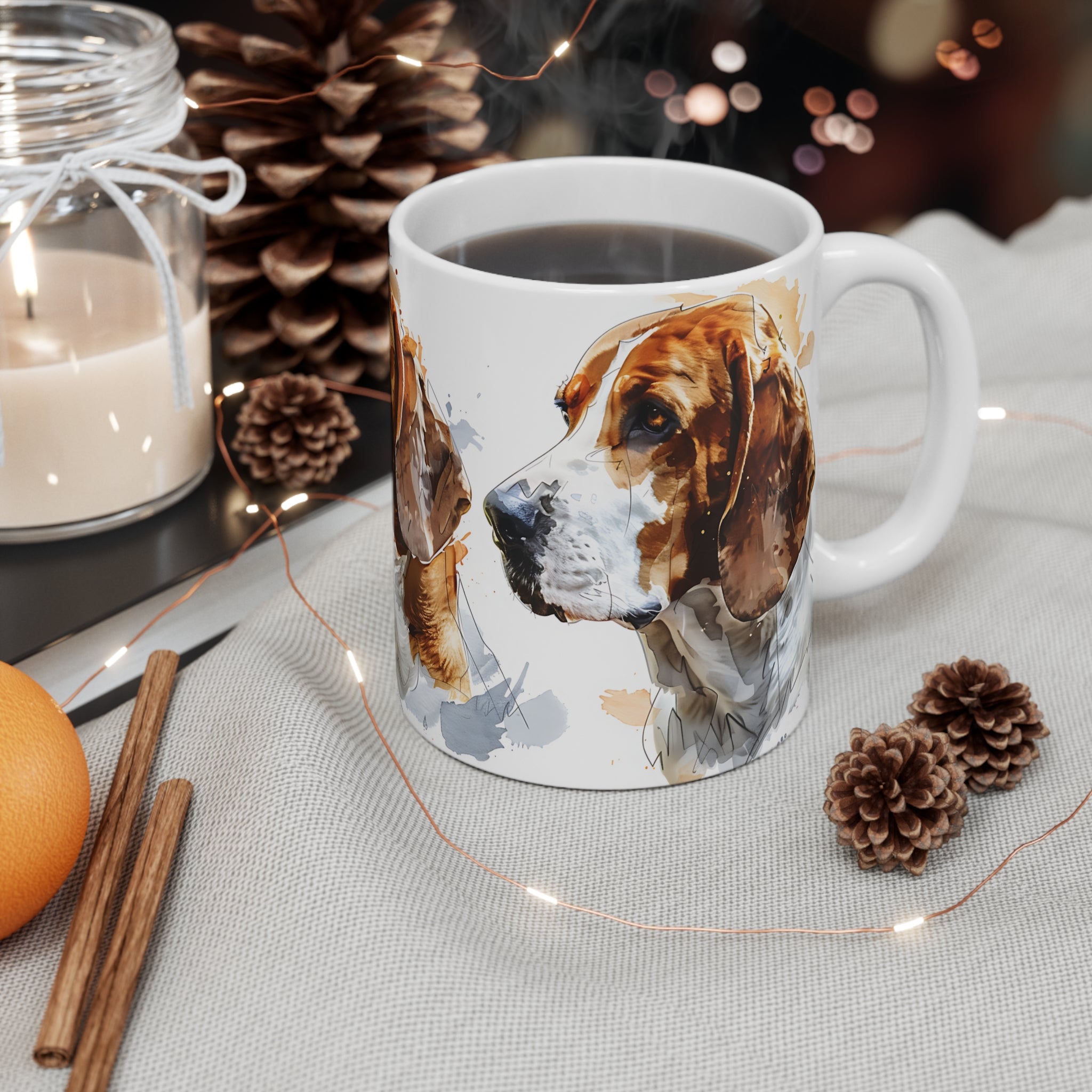 Artistic Beagle Dog Portrait Mug with Watercolor Painting Design