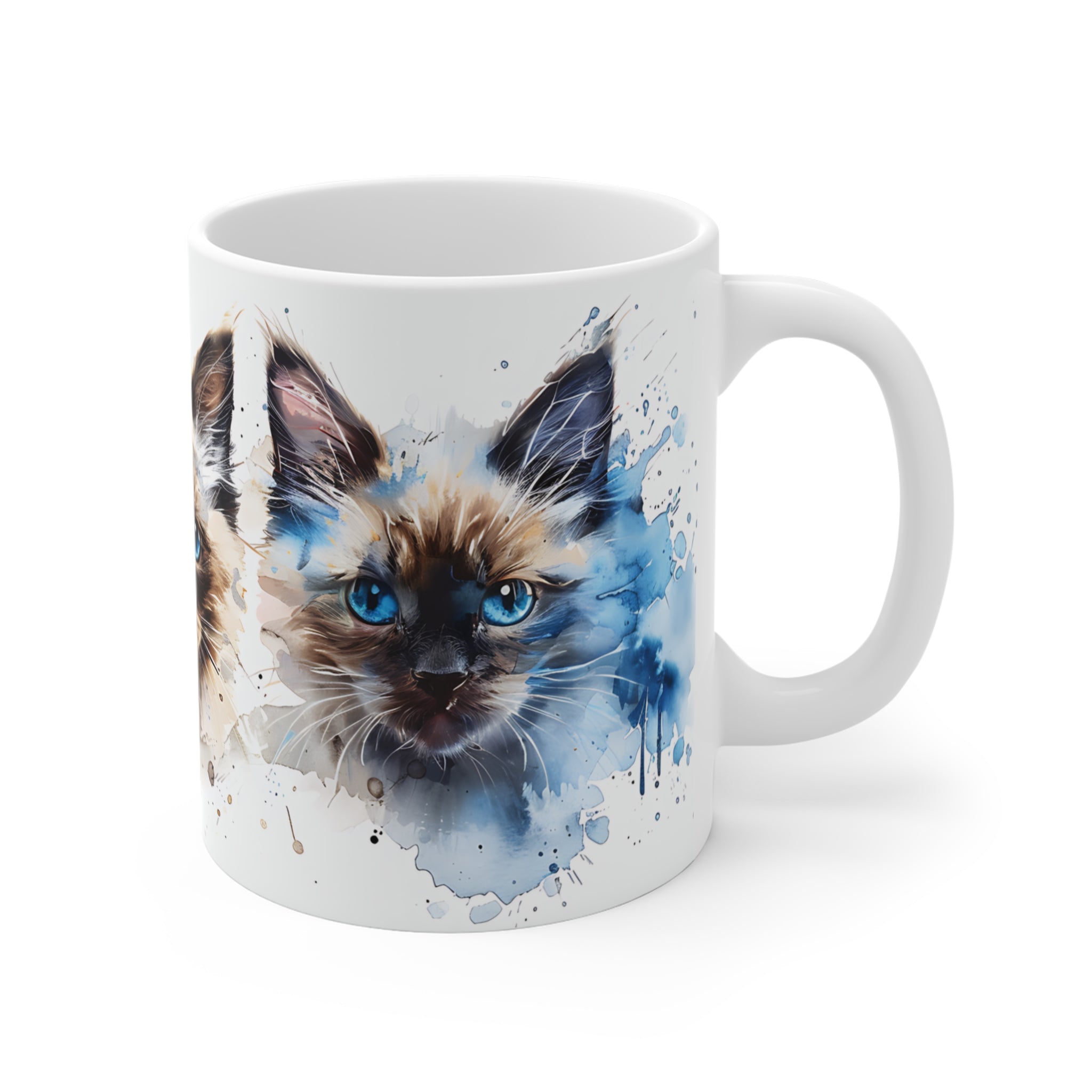 Artistic Blue-Eyed Cat Trio Watercolor Mug for Cat Lovers