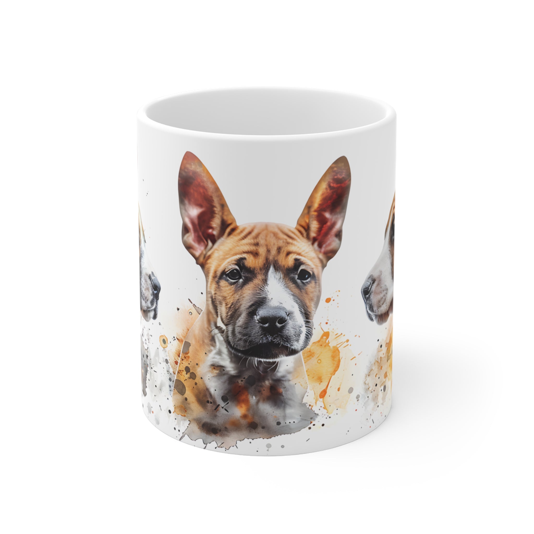 Basenji Dog Trio Art Print Mug with Watercolor Splatter Design