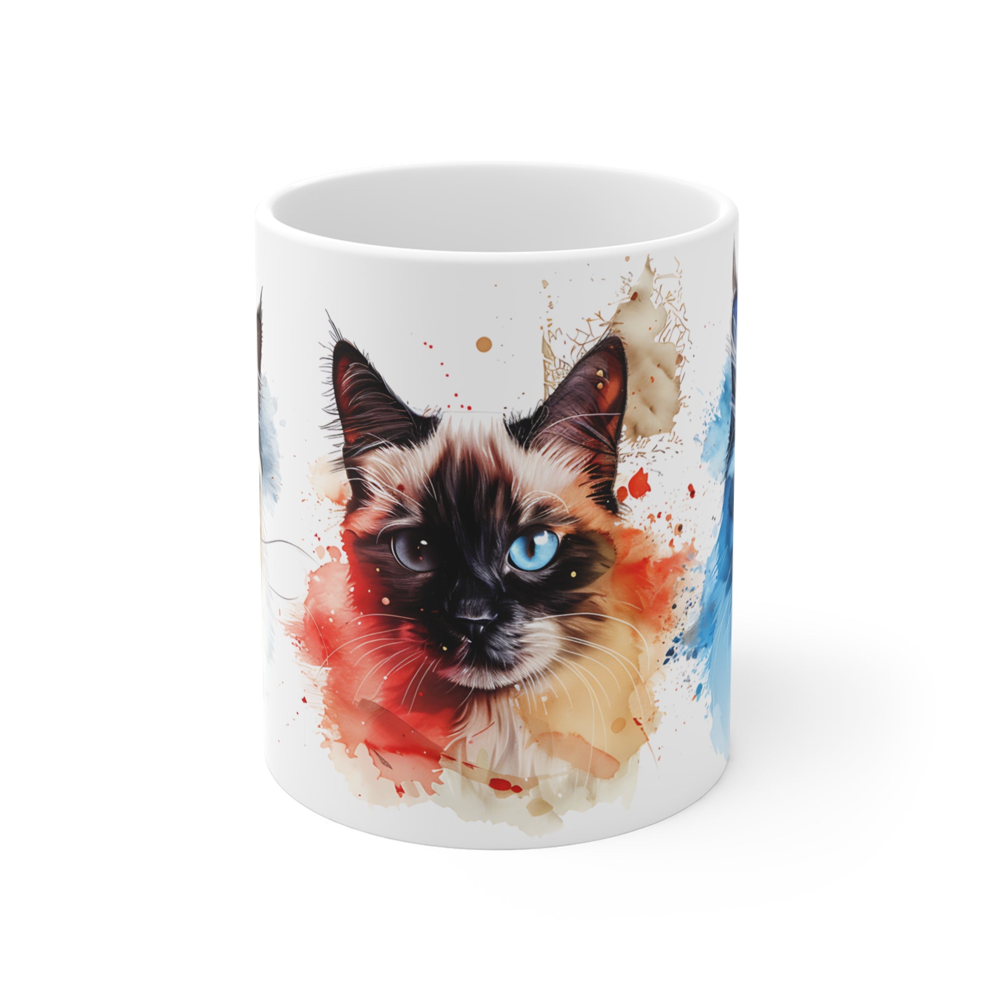 Artistic Blue-Eyed Cat Watercolor Mug for Cat Lovers
