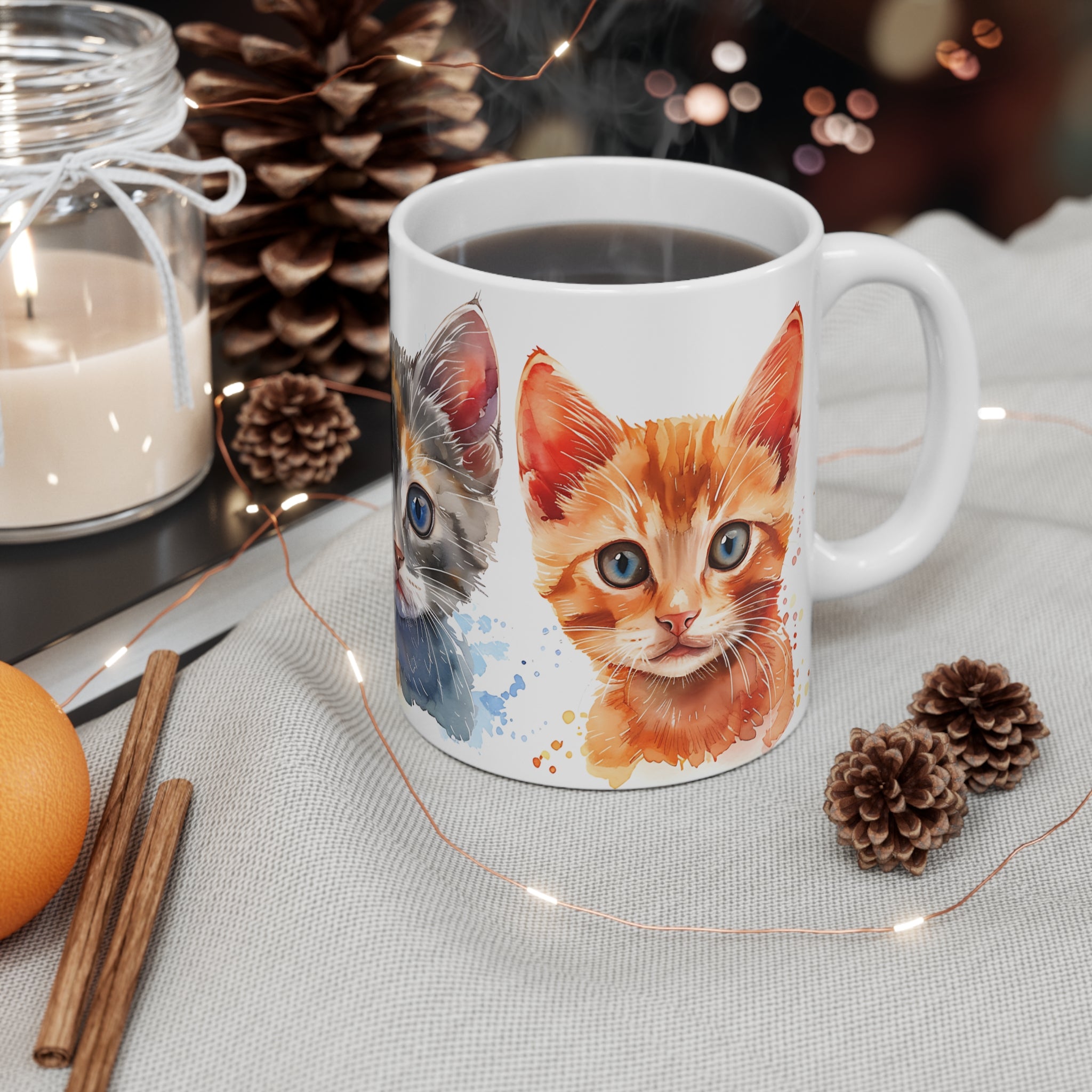 Watercolor Trio of Cute Kitten Faces Artistic Coffee Mug