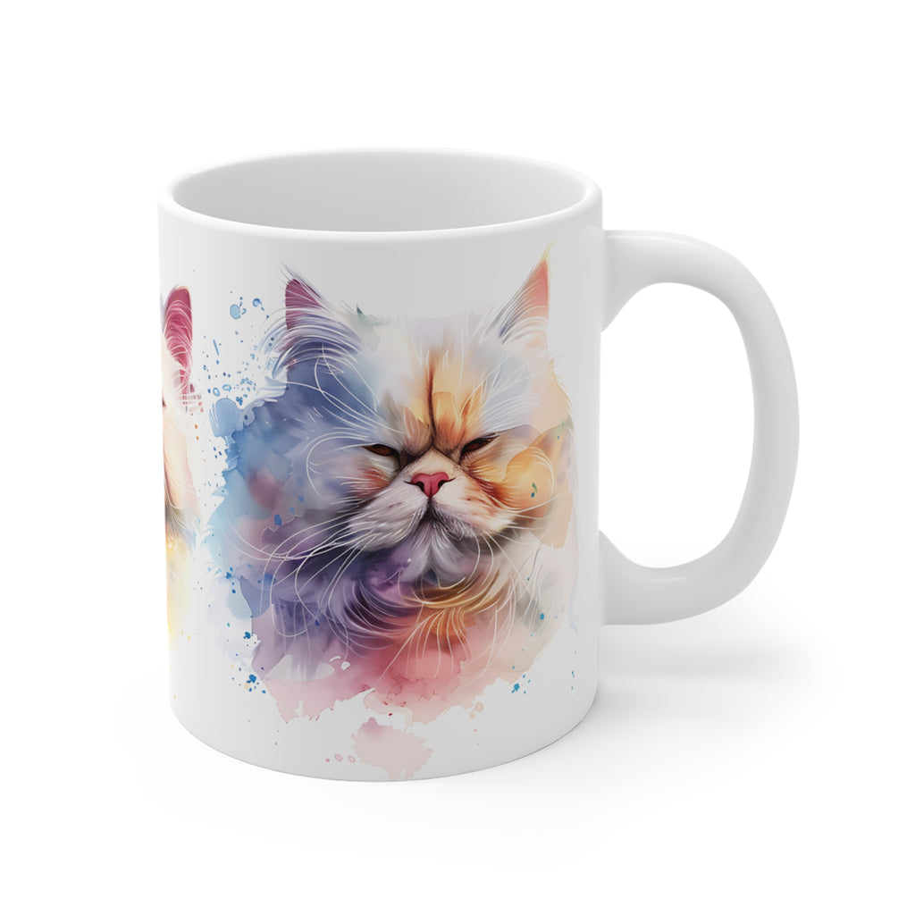 Artistic Watercolor Cat Faces Mug with Colorful Splash Design