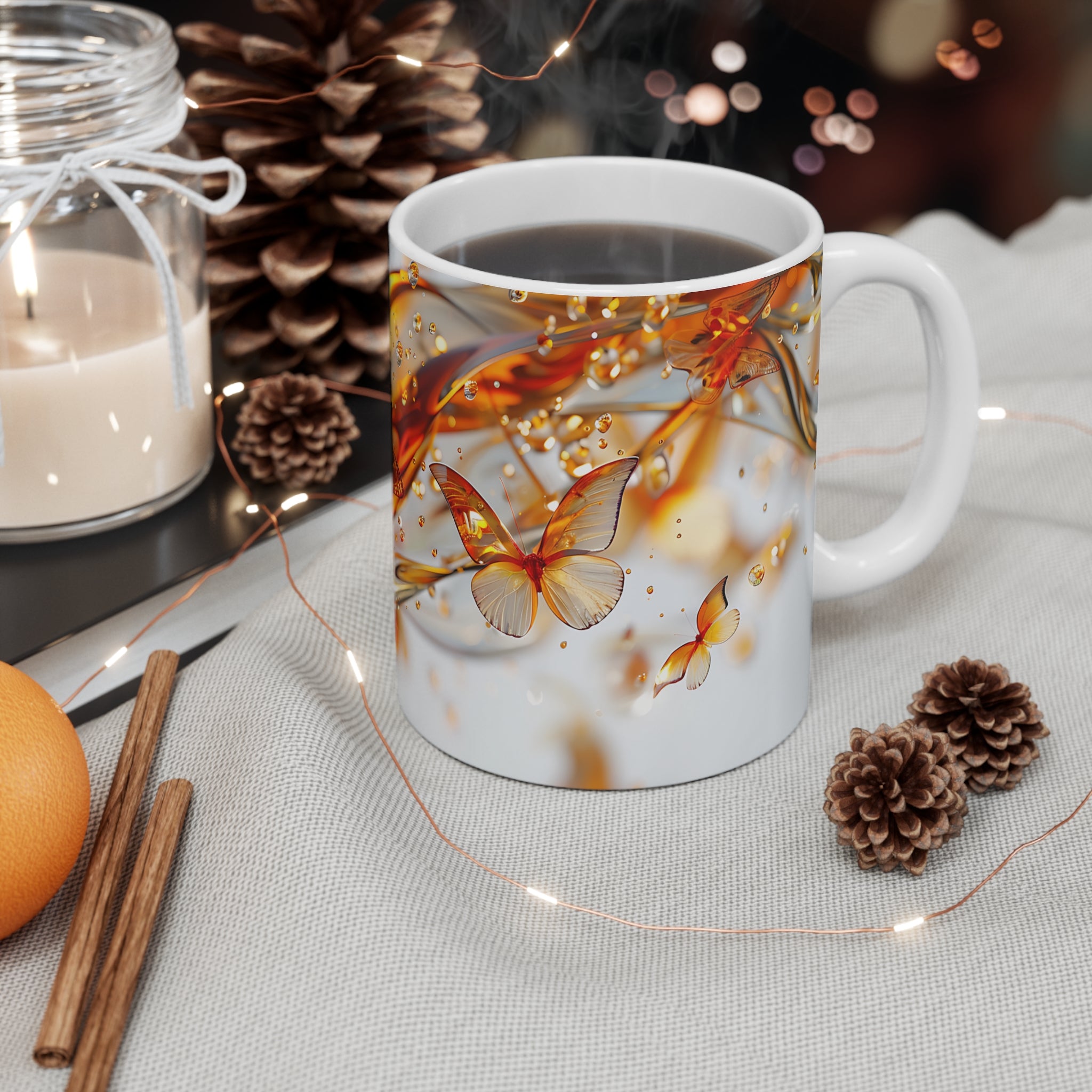 Amber Glass Butterfly Artistic Abstract Mug for Nature Lovers