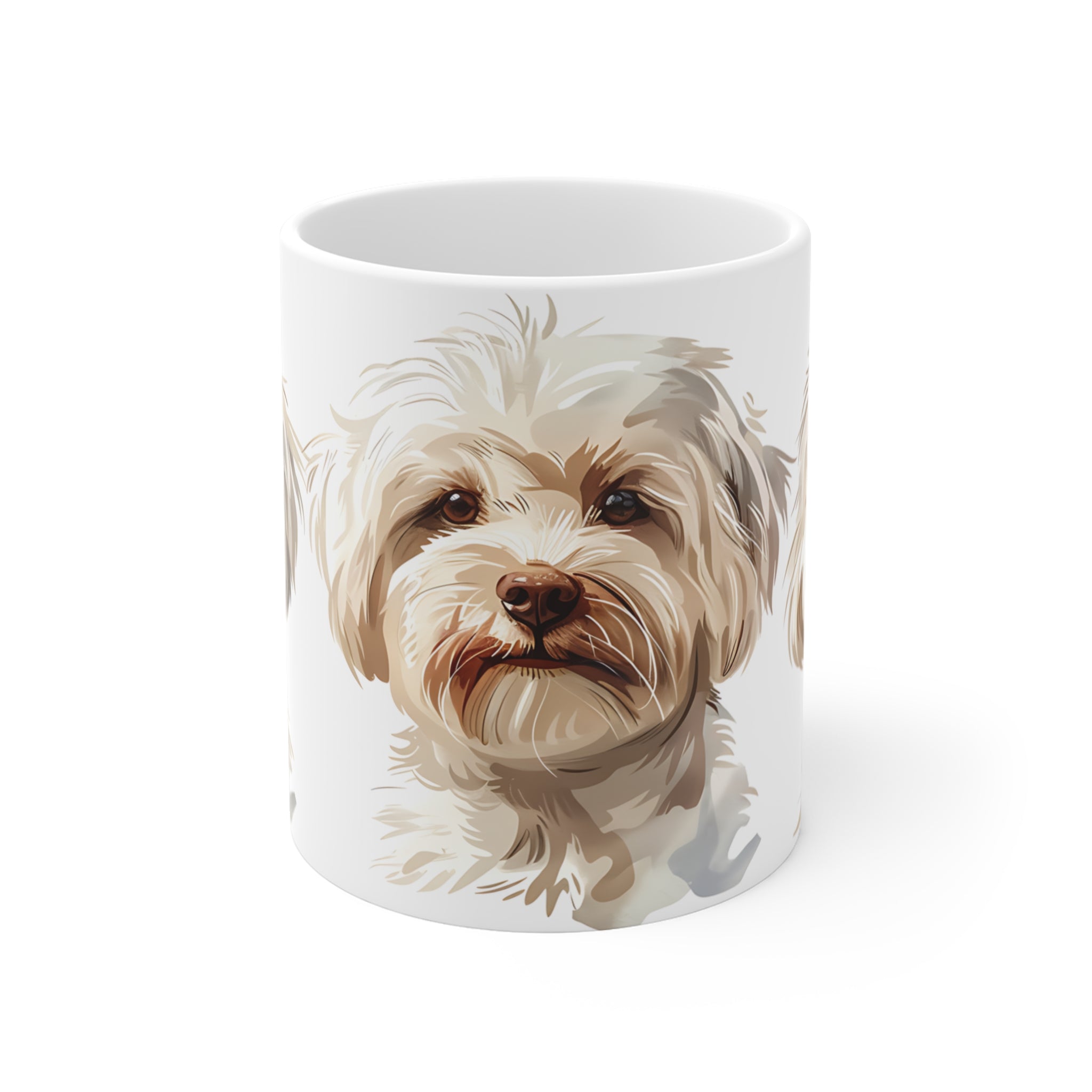Cute White Fluffy Dog Face Art Mug for Pet Lovers