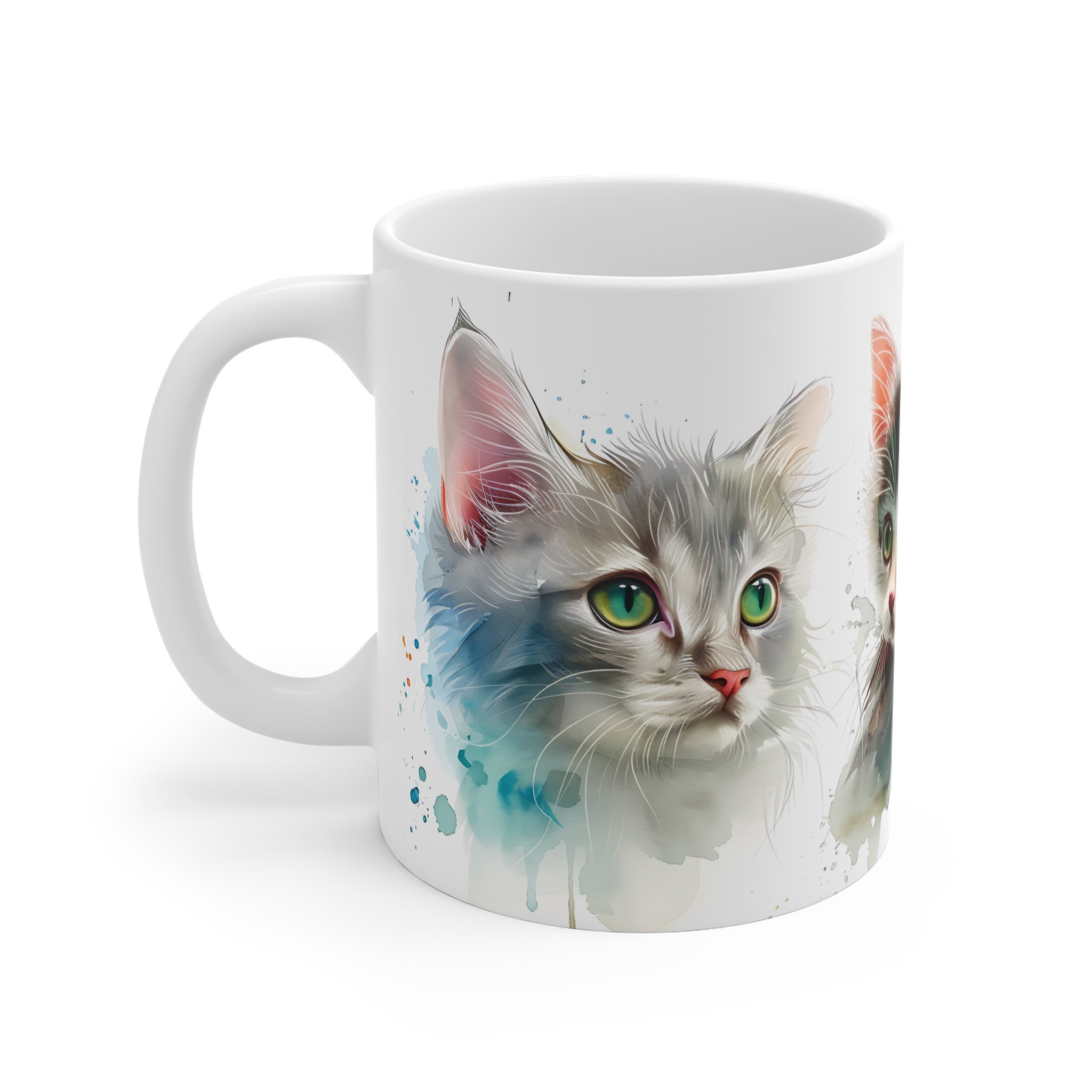 Watercolor Art Mug Featuring Three Adorable Kitten Portraits