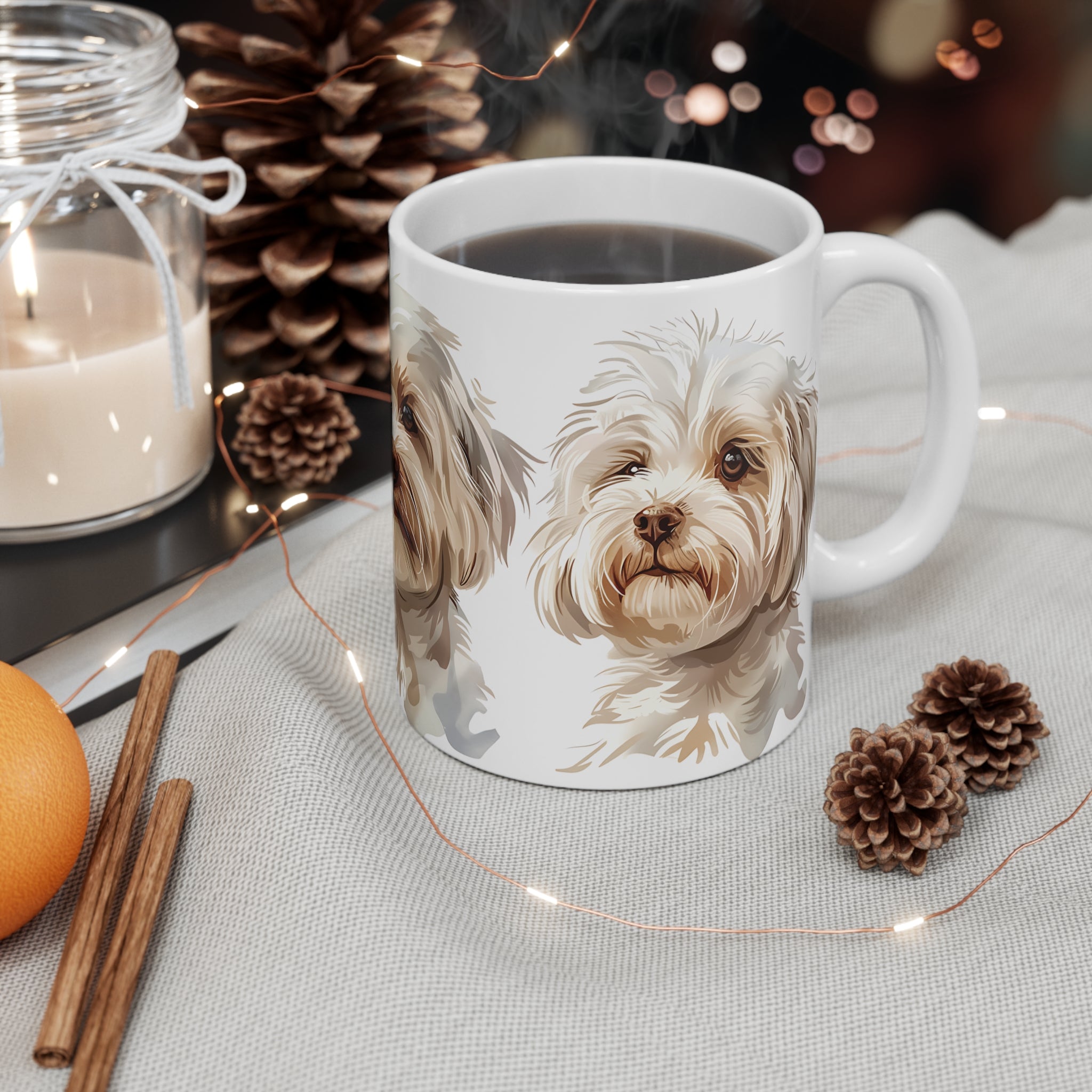 Cute White Fluffy Dog Face Art Mug for Pet Lovers